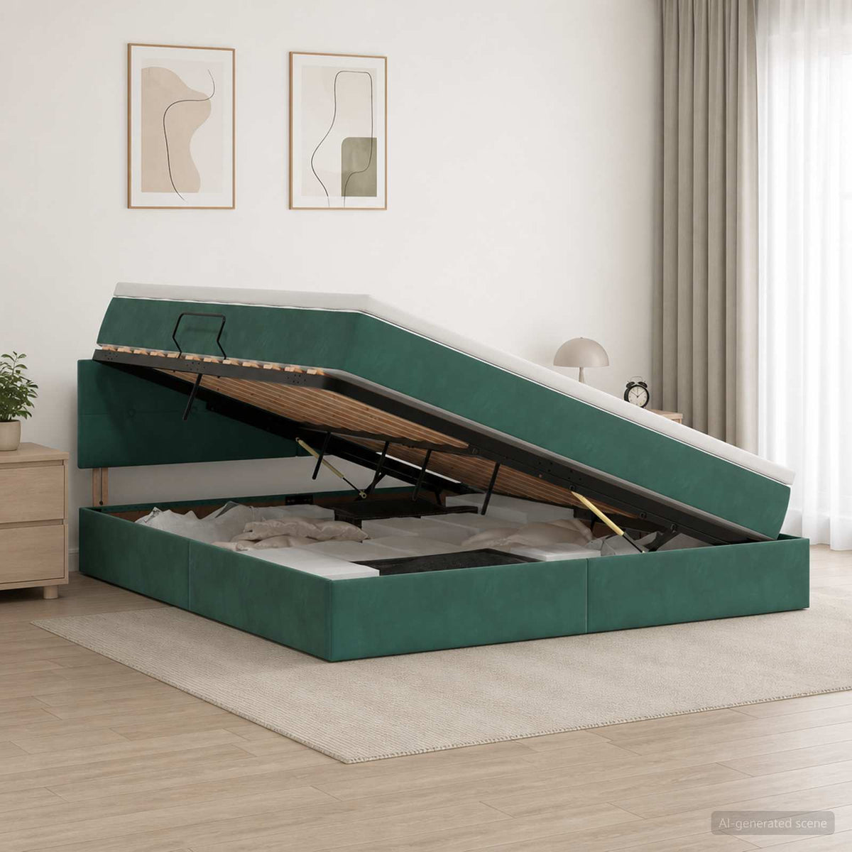 Krevet s od storage Tamnozelena 160 x 200 cm Baršun