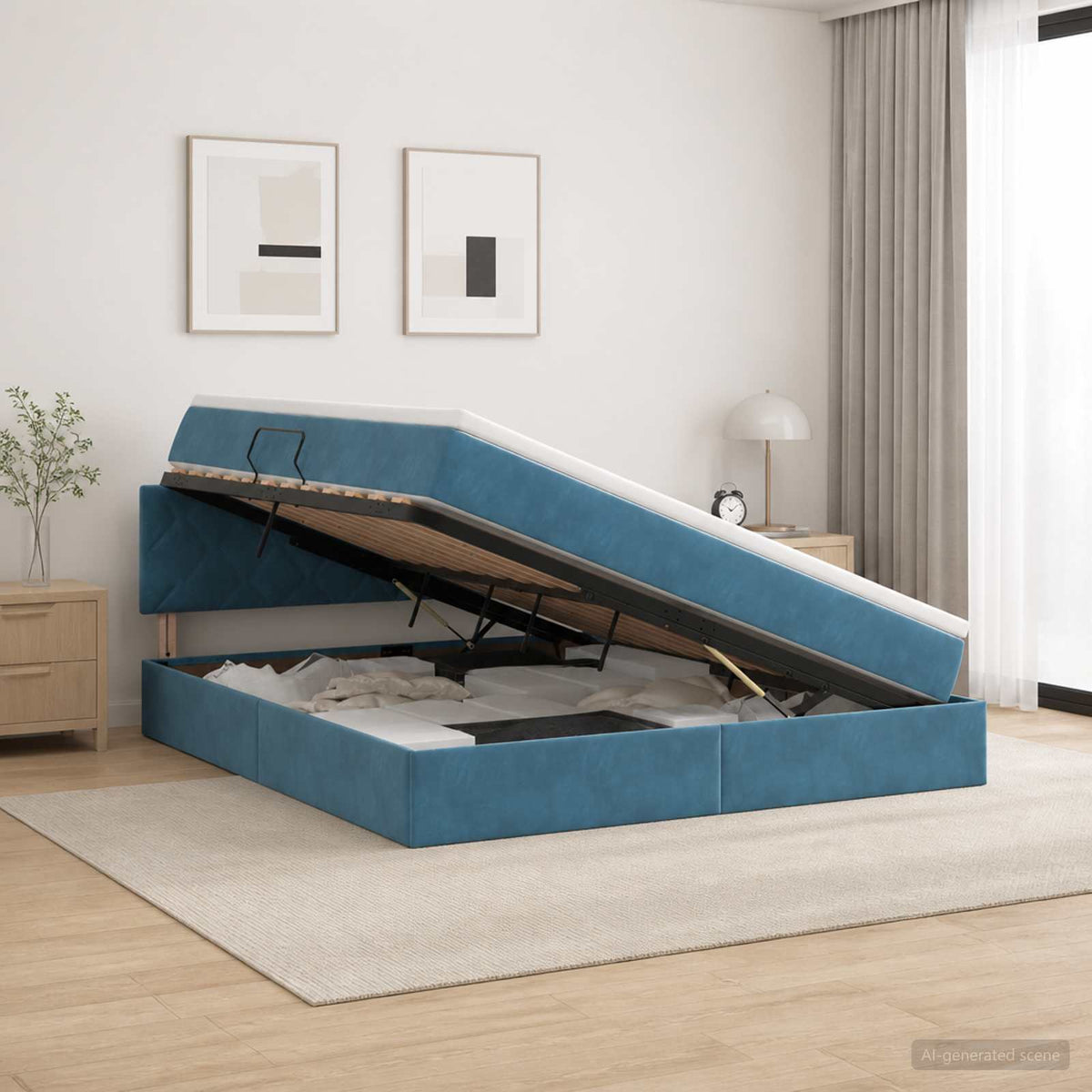 Krevet s od storage Tamno plava 180 x 200 cm Baršun