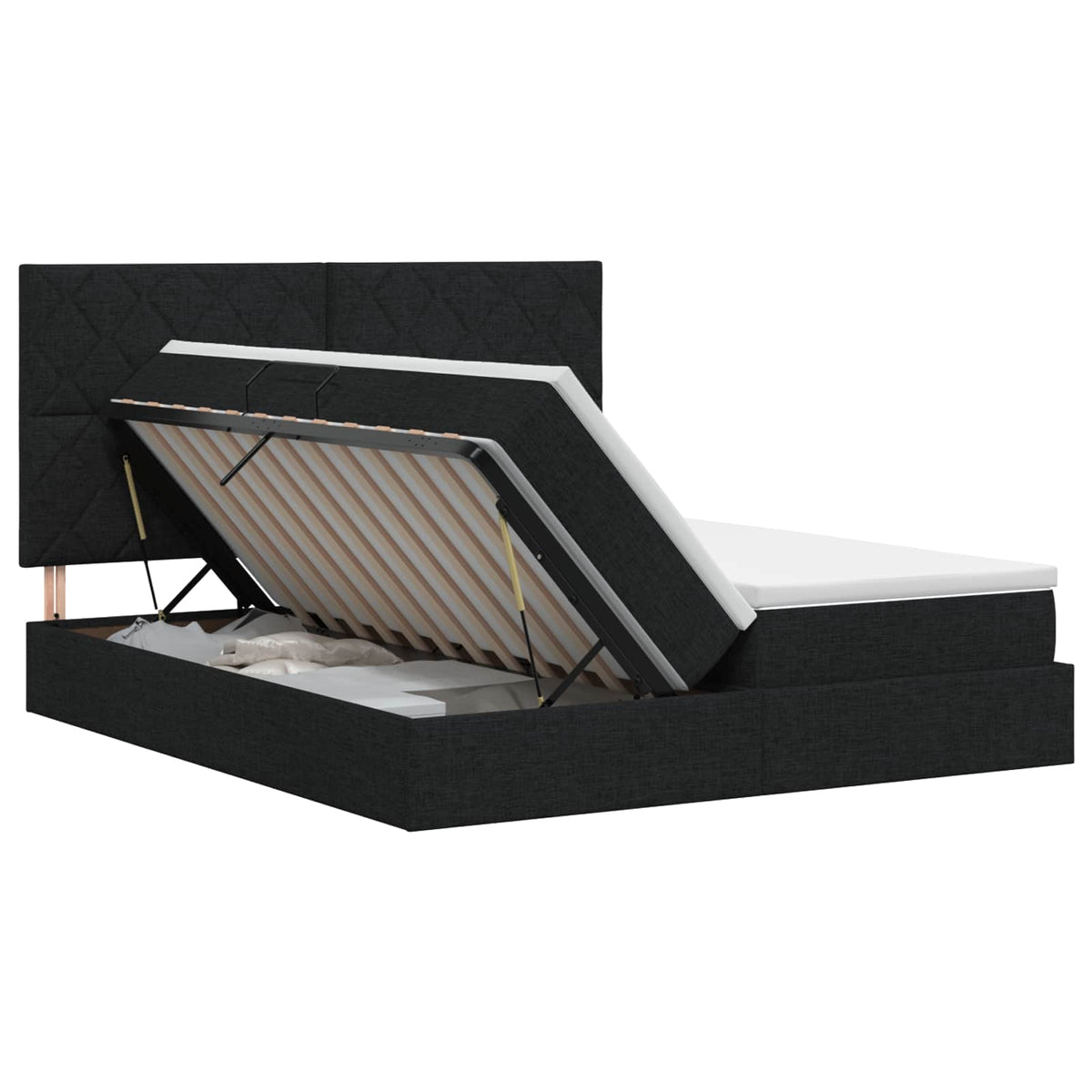 Krevet s od storage s uzglavljem Crna 200 x 200 cm Tkanina