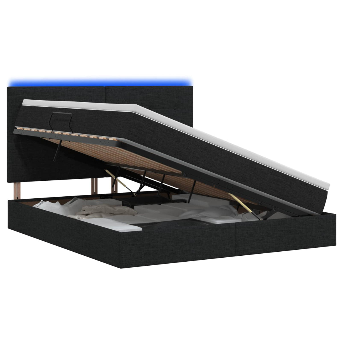 LED krevet za pohranu s madracem Crna 160 x 200 cm Tkanina