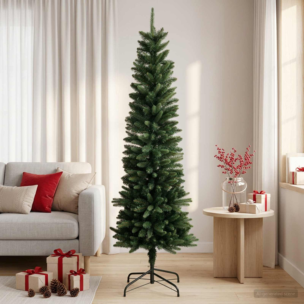 Artificial Slim Christmas Tree 150 cm PE i PVC Zelena