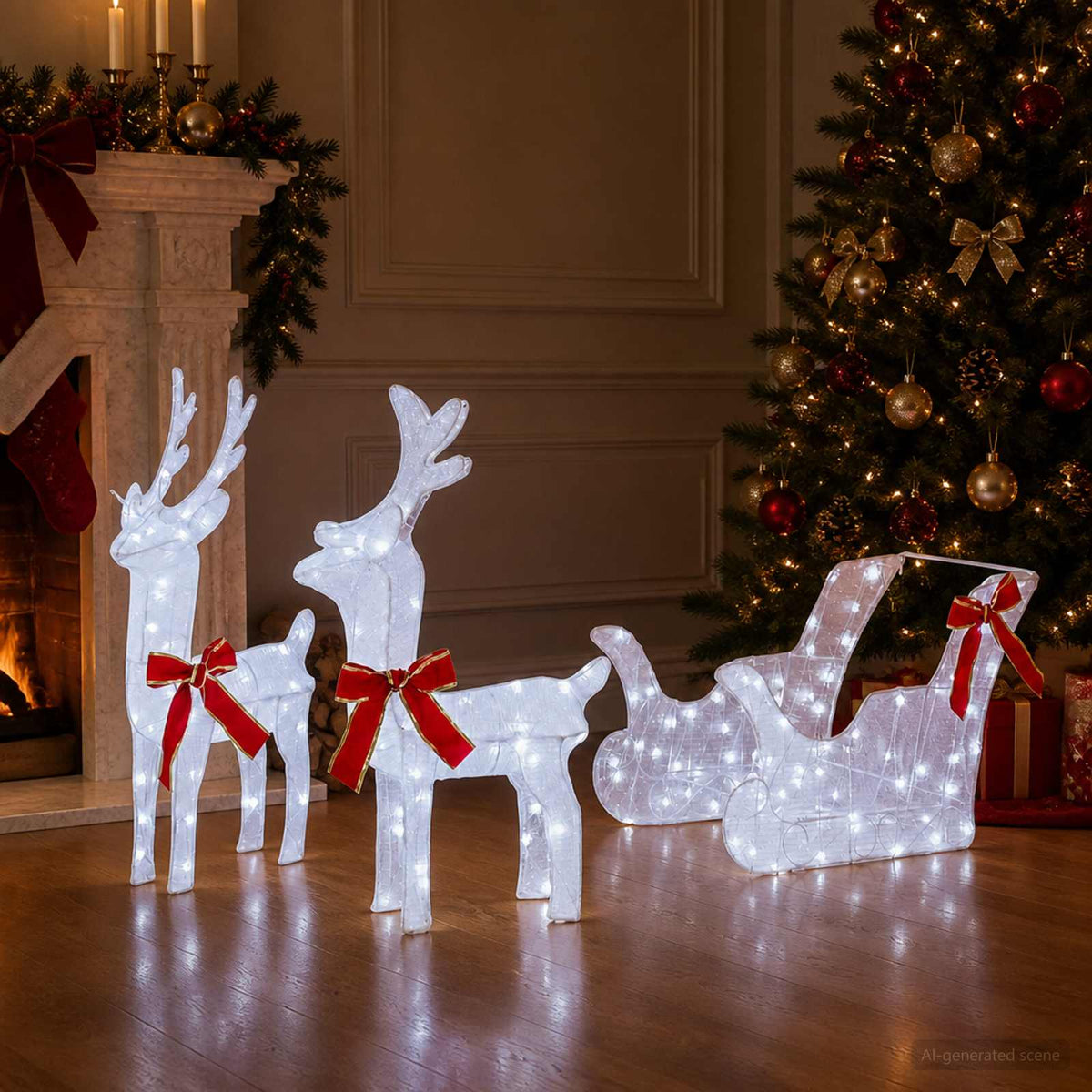 Reindeer vuče saonice Topla bijela 30 x 12 x 54,5 cm PET