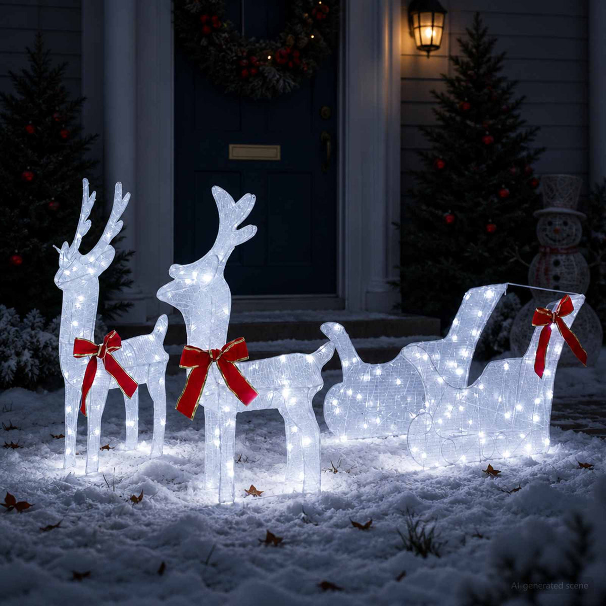 Reindeer vuče saonice Topla bijela 30 x 12 x 54,5 cm PET