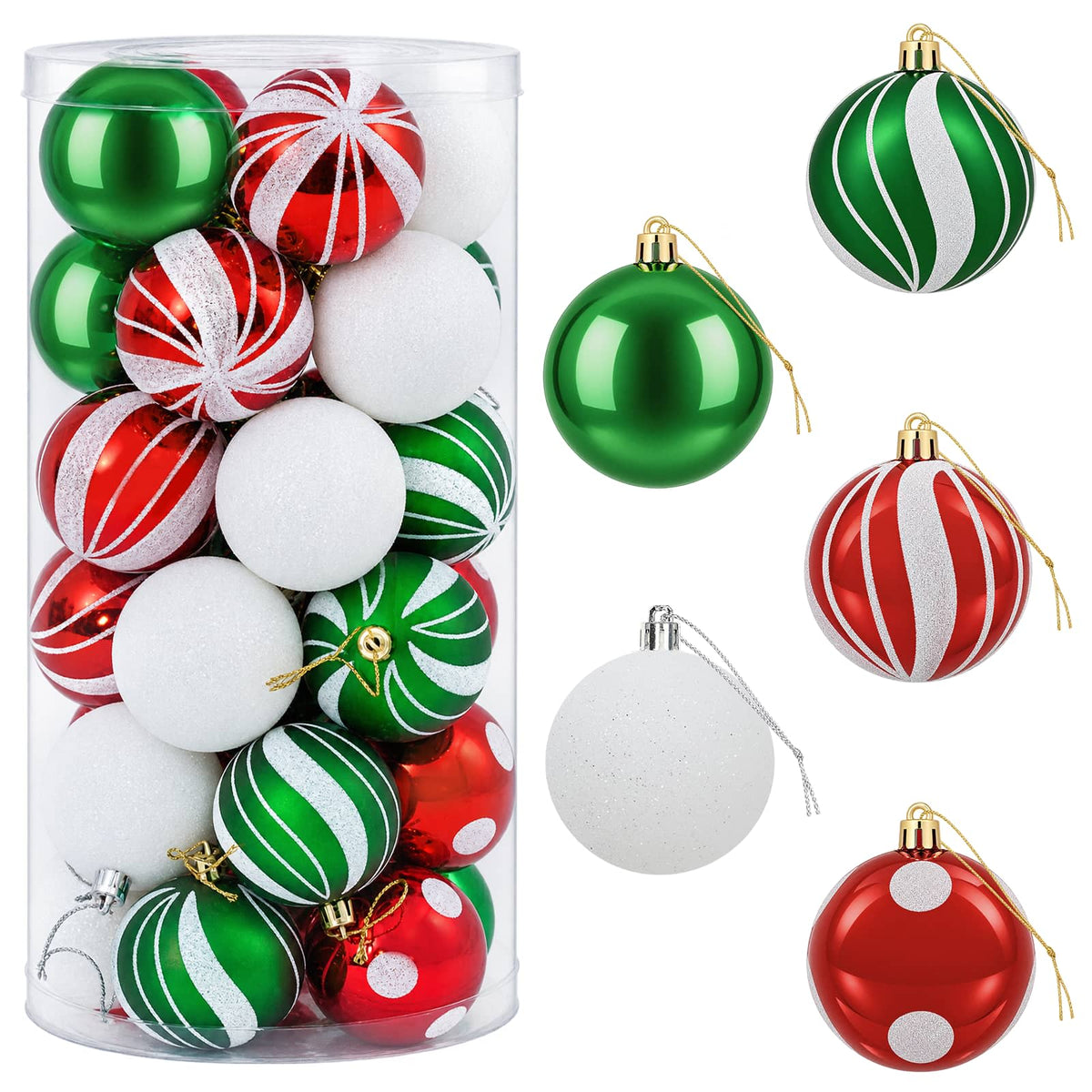 Set božićnih kuglica 30 kom. Bijela, crvena i zelena Ø 6 cm