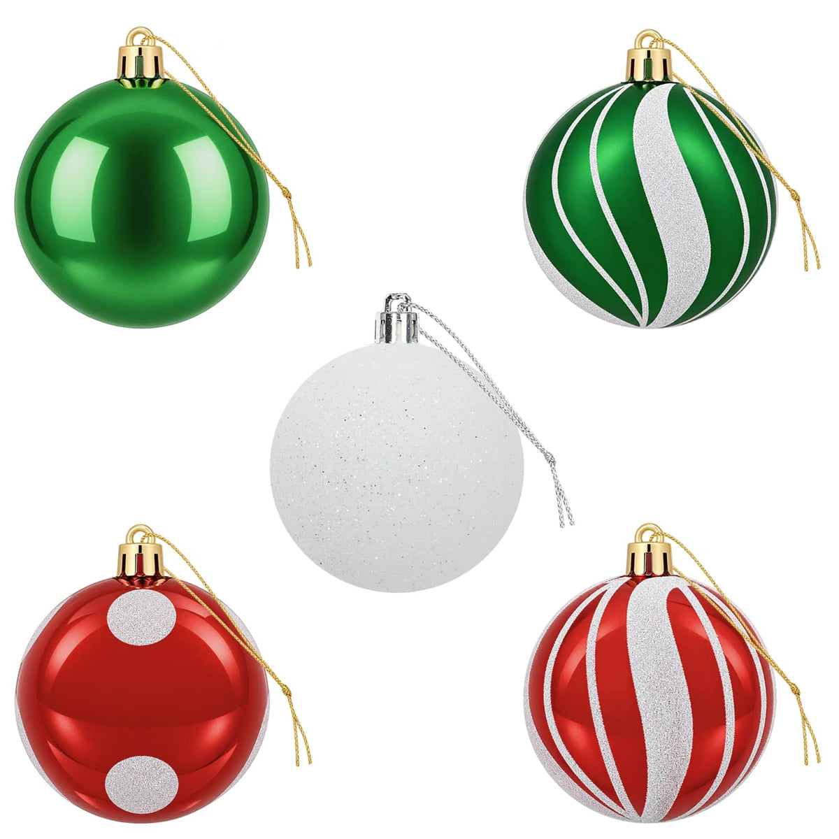 Set božićnih kuglica 30 kom. Bijela, crvena i zelena Ø 6 cm