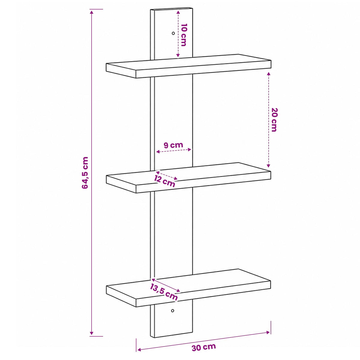 Zidna polica Siva Sonoma 30 x 13,5 x 64,5 cm Prerađeno drvo