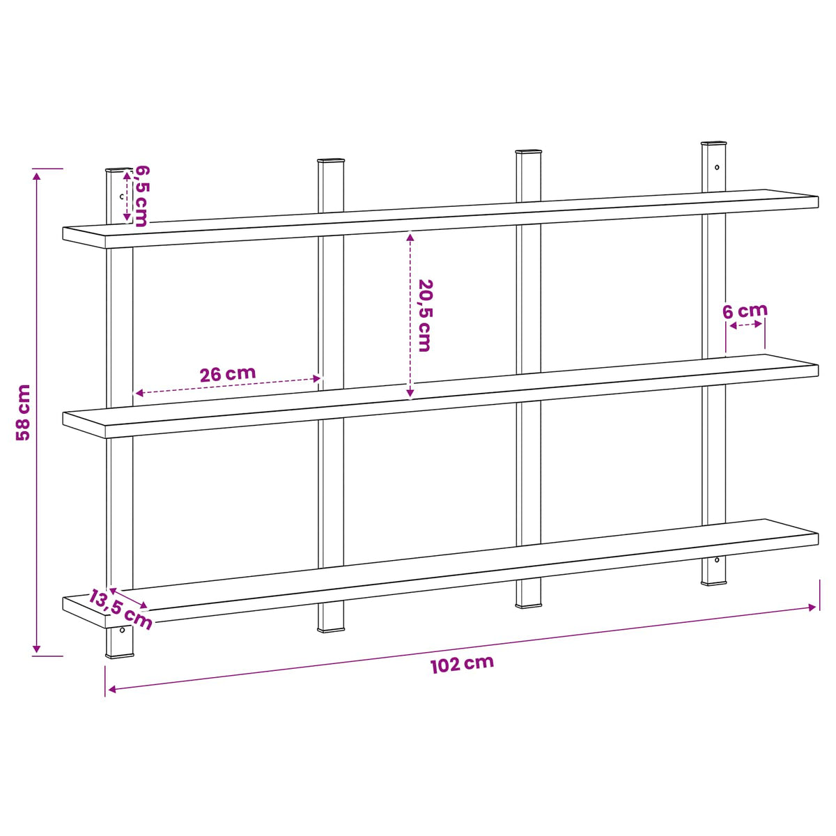 Zidna polica Hrast sonoma 102 x 13.5 x 58 cm Konstruirano drvo