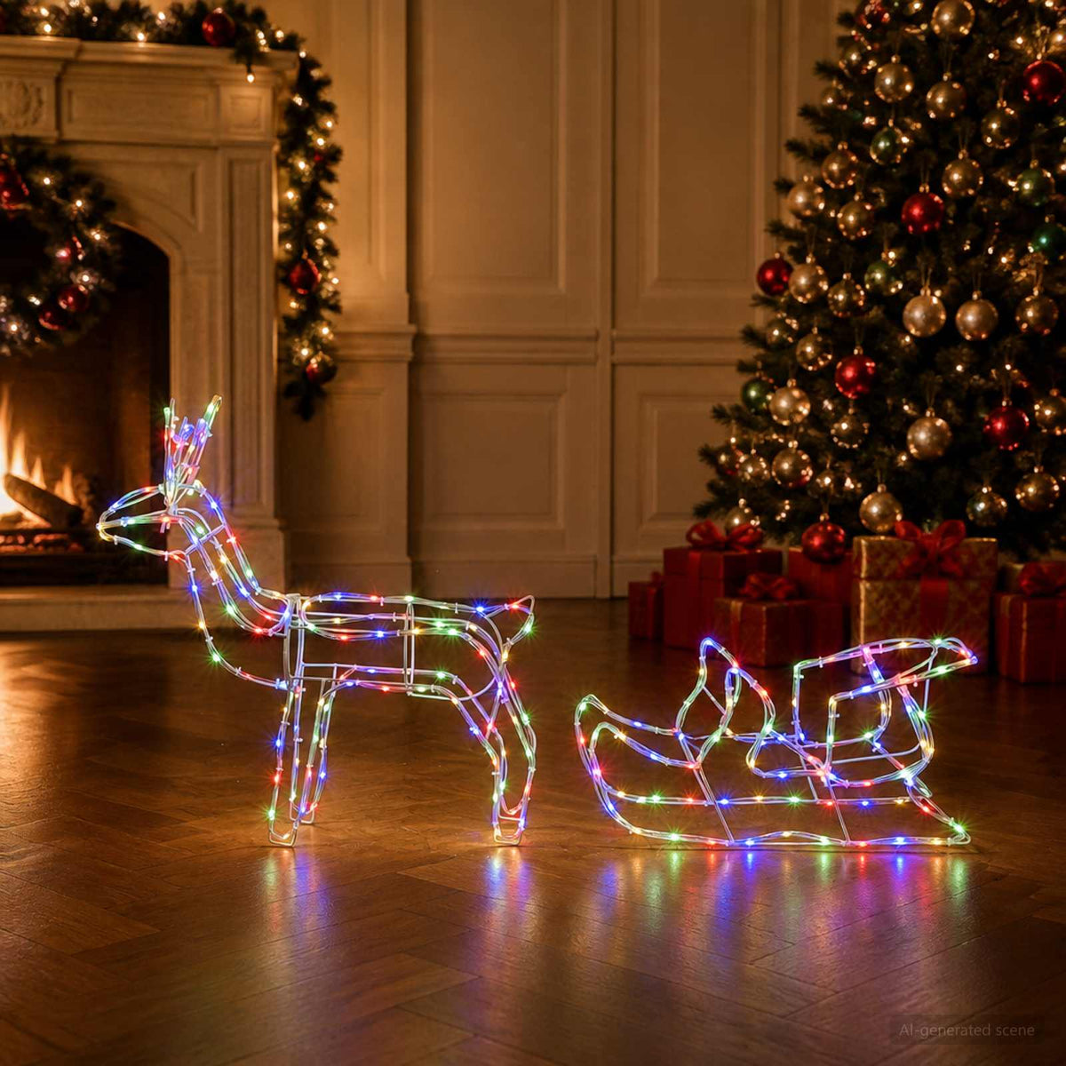 Božićna dekoracija s jelenom i sanjkama LOVIISA 240 LED lampica