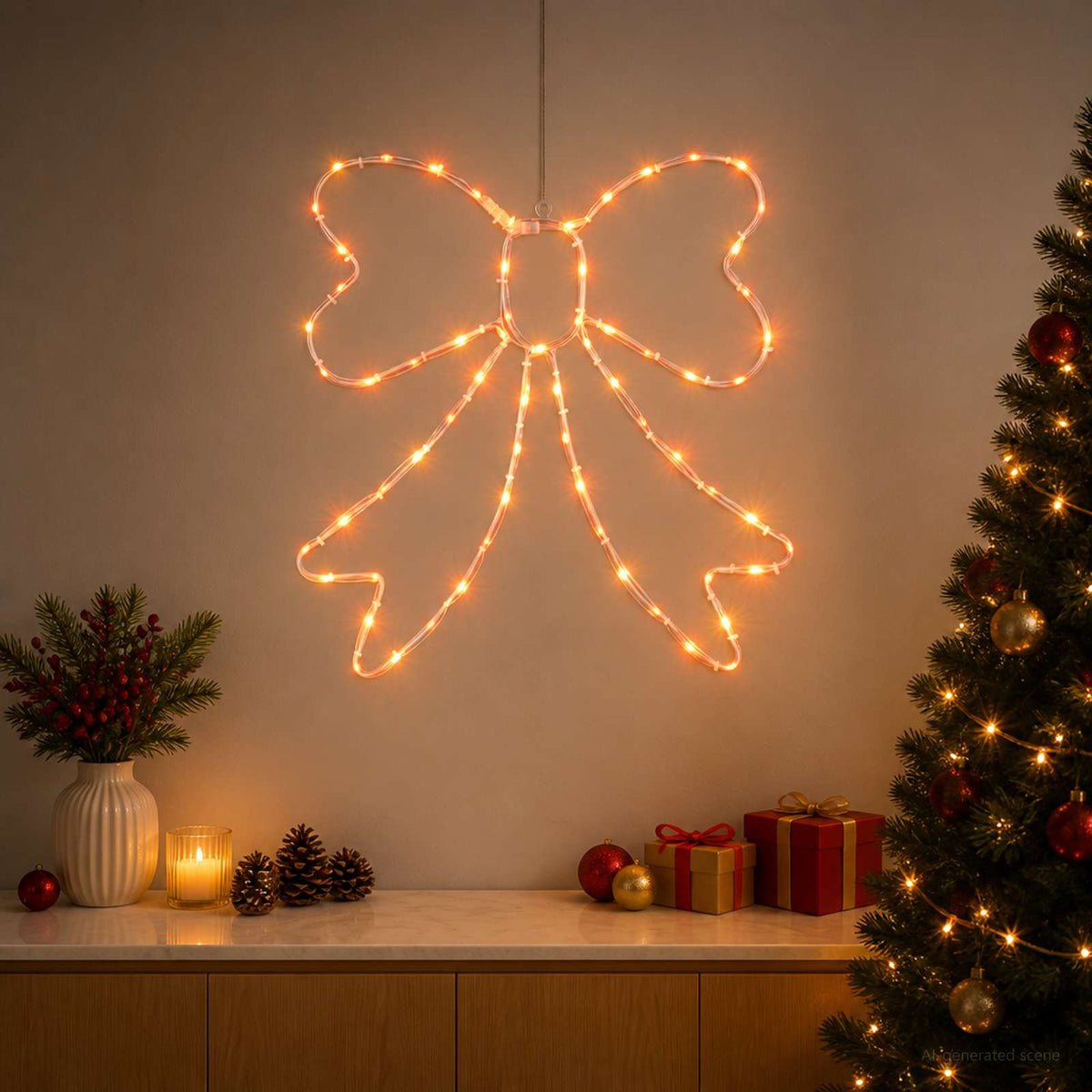 LED svjetleća mašna LOVIISA 70 LED lampica Crvena 50 x 51 cm