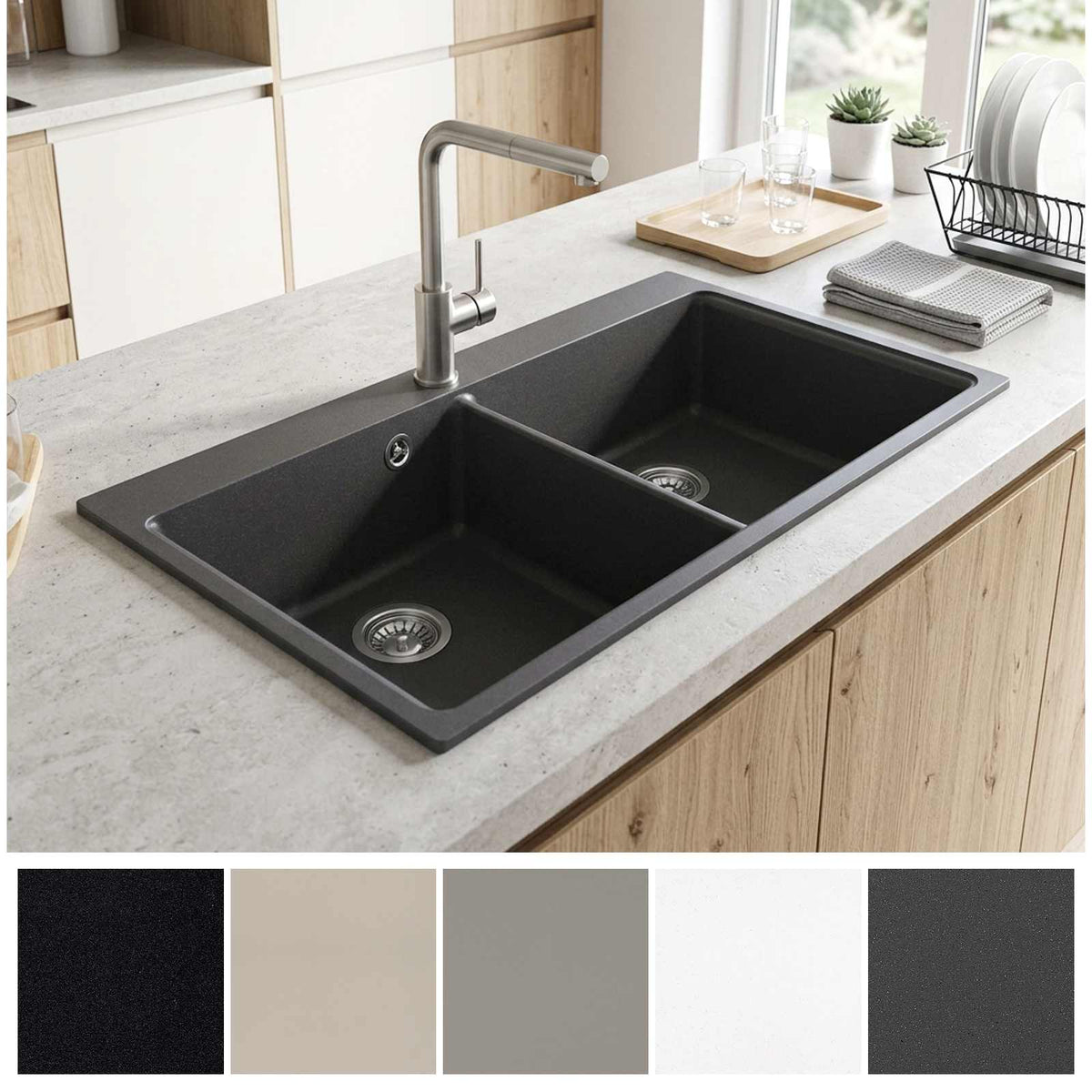Sudoper s dvostrukom posudom Granite 86 x 51 x 30 cm Grafitna