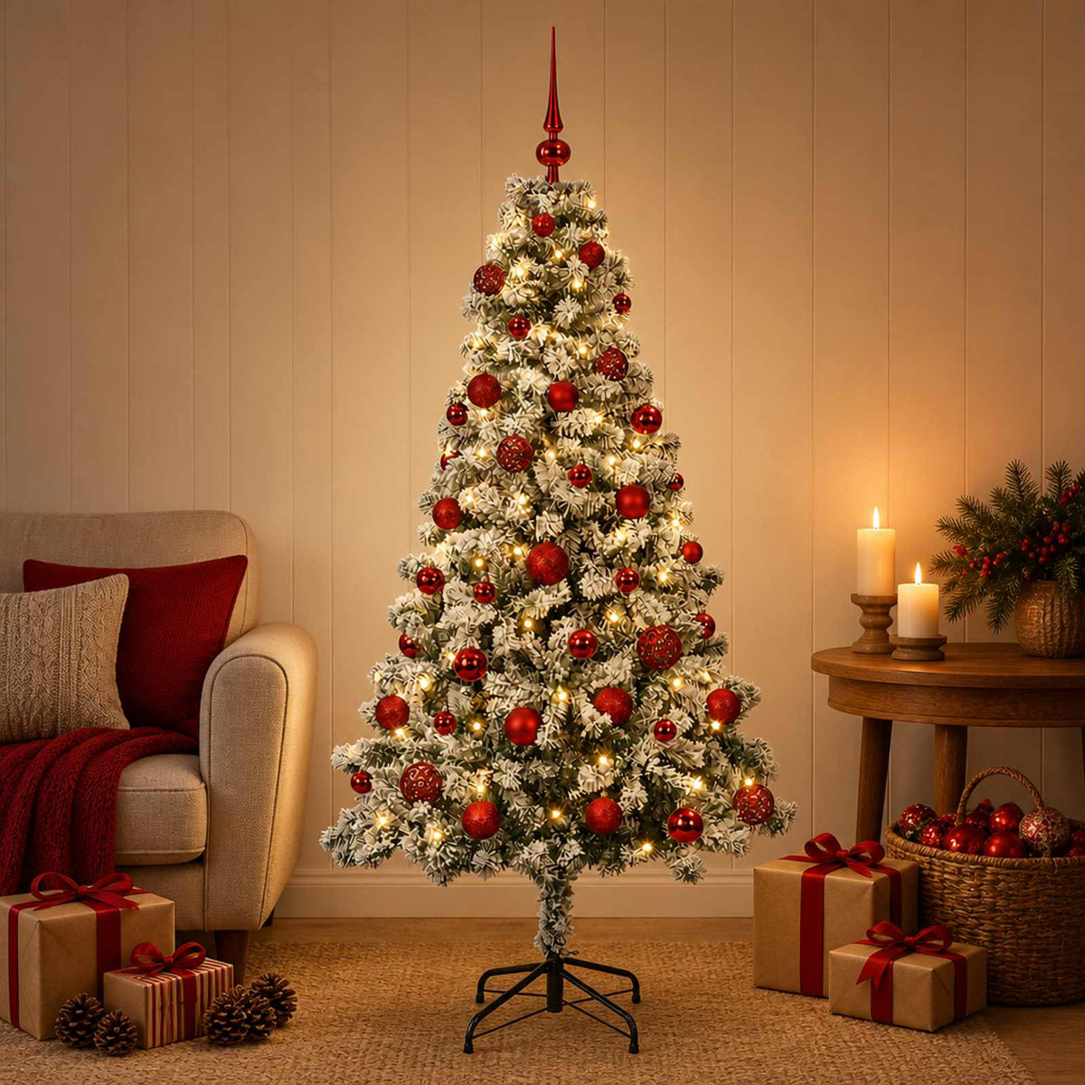 Umjetno božićno drvce s kuglicama 120 cm 150 LED lampica