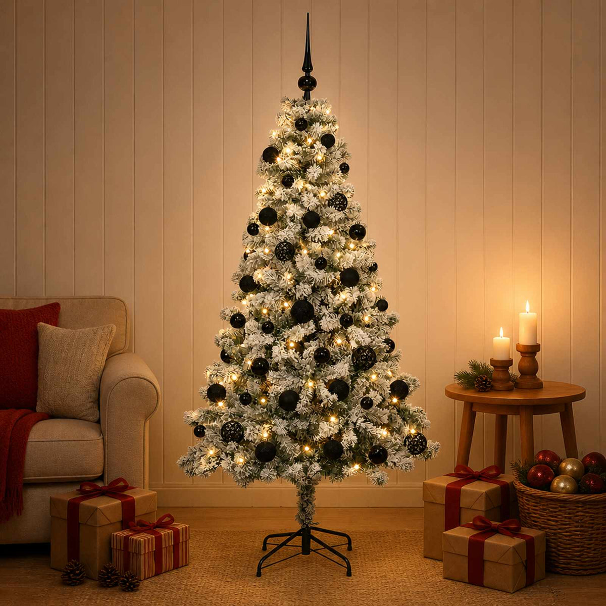Umjetno božićno drvce s kuglicama 120 cm 150 LED lampica
