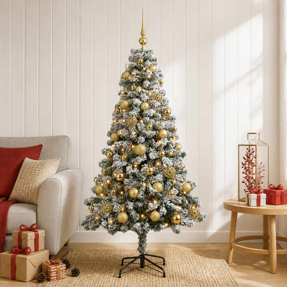 Umjetno božićno drvce s kuglicama 120 cm 150 LED lampica