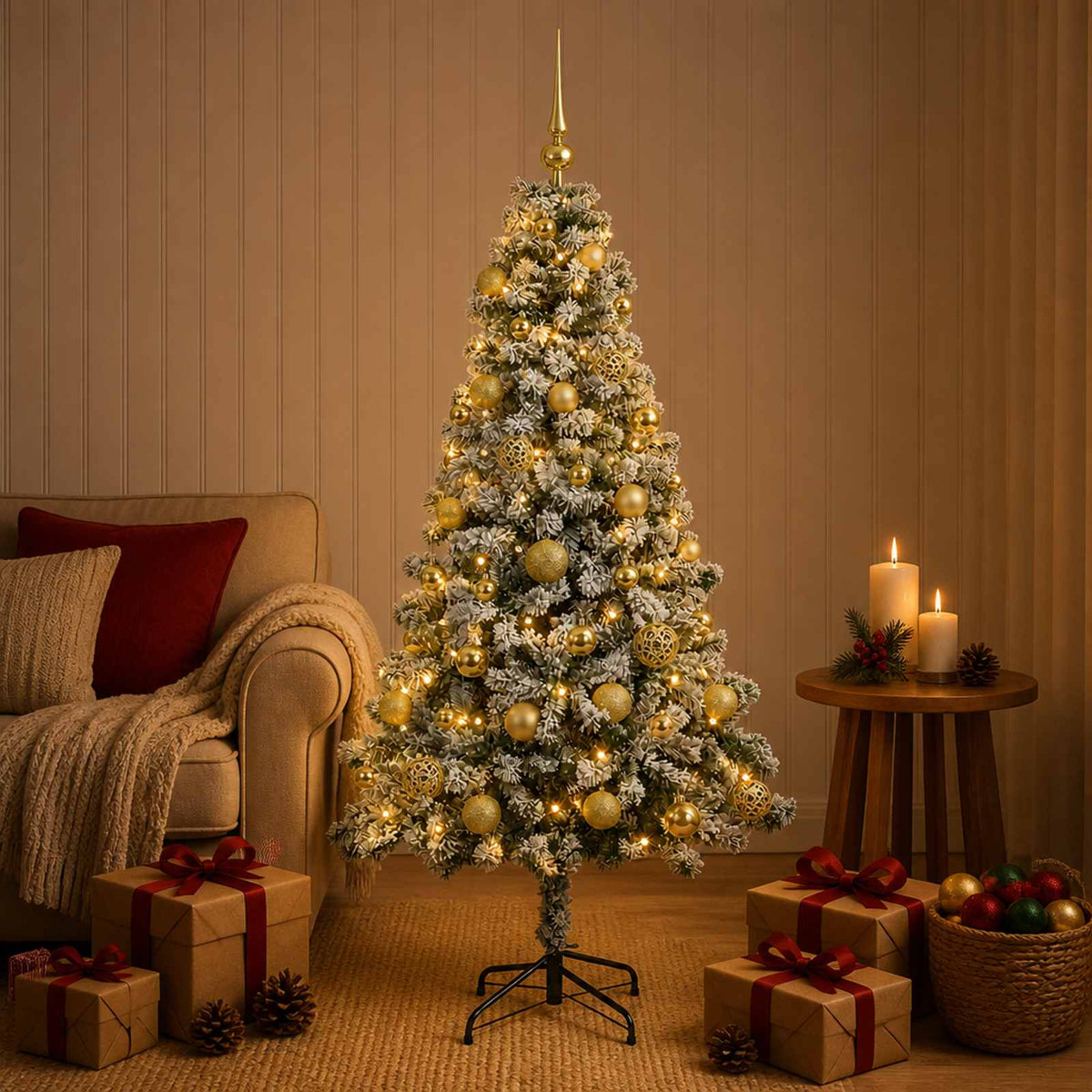 Umjetno božićno drvce s kuglicama 120 cm 150 LED lampica