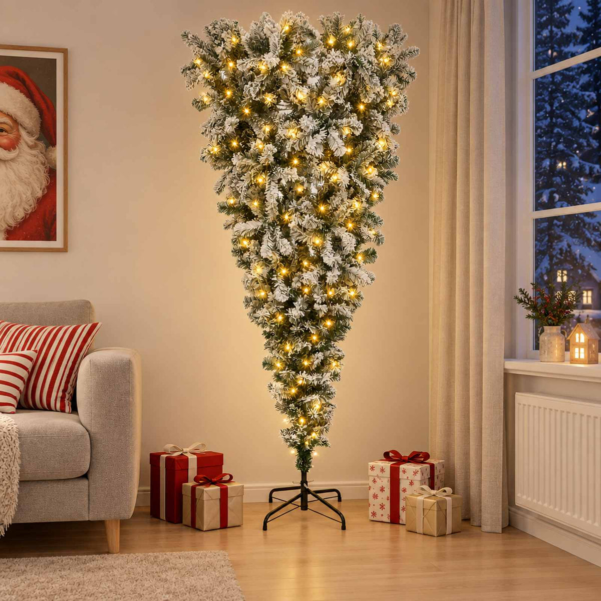 Obrnuto umjetno božićno drvce s granama 150 cm 150 LED lampica