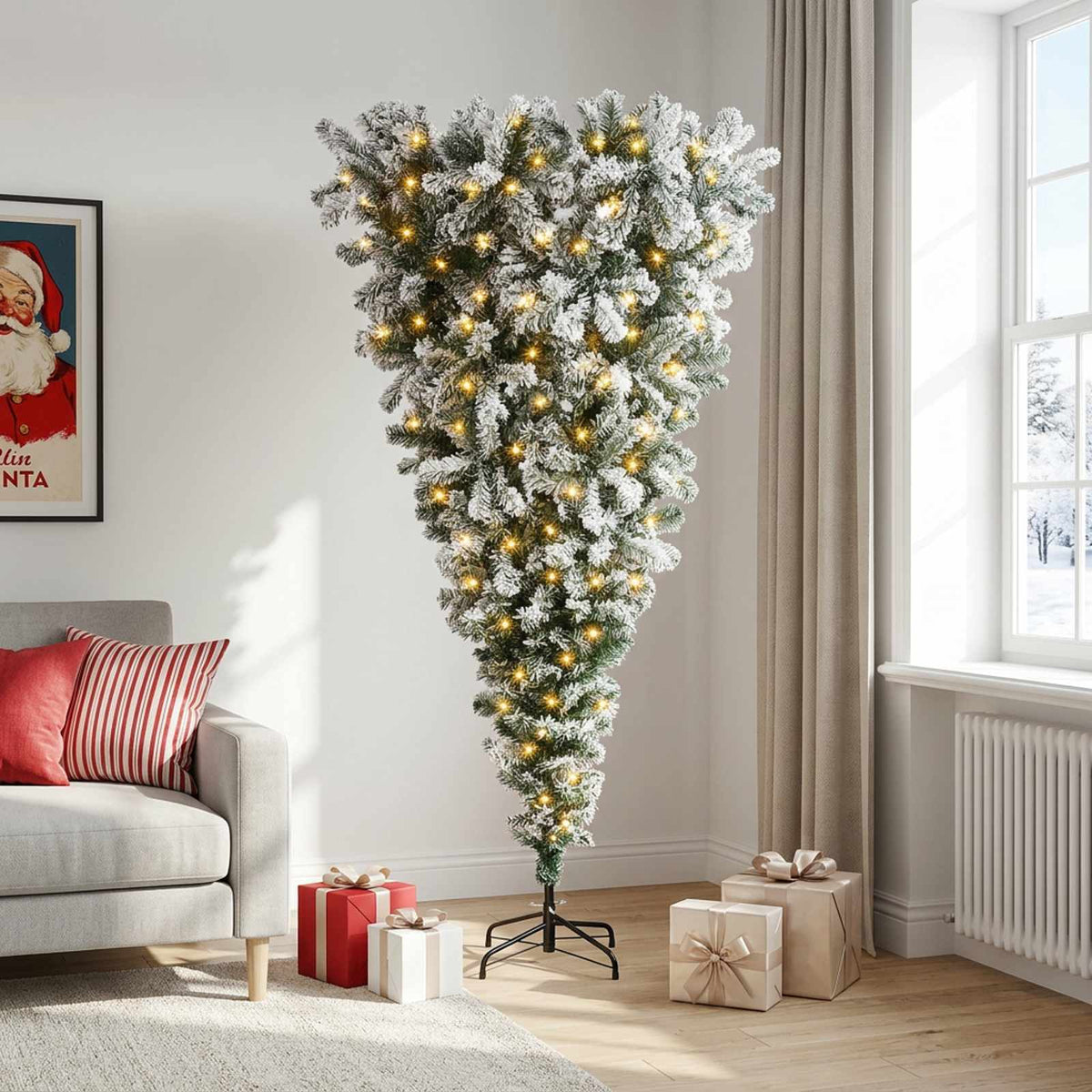 Obrnuto umjetno božićno drvce s granama 150 cm 150 LED lampica