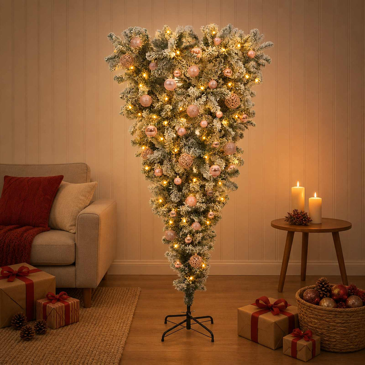 Obrnuto umjetno božićno drvce s granama 150 cm 150 LED lampica