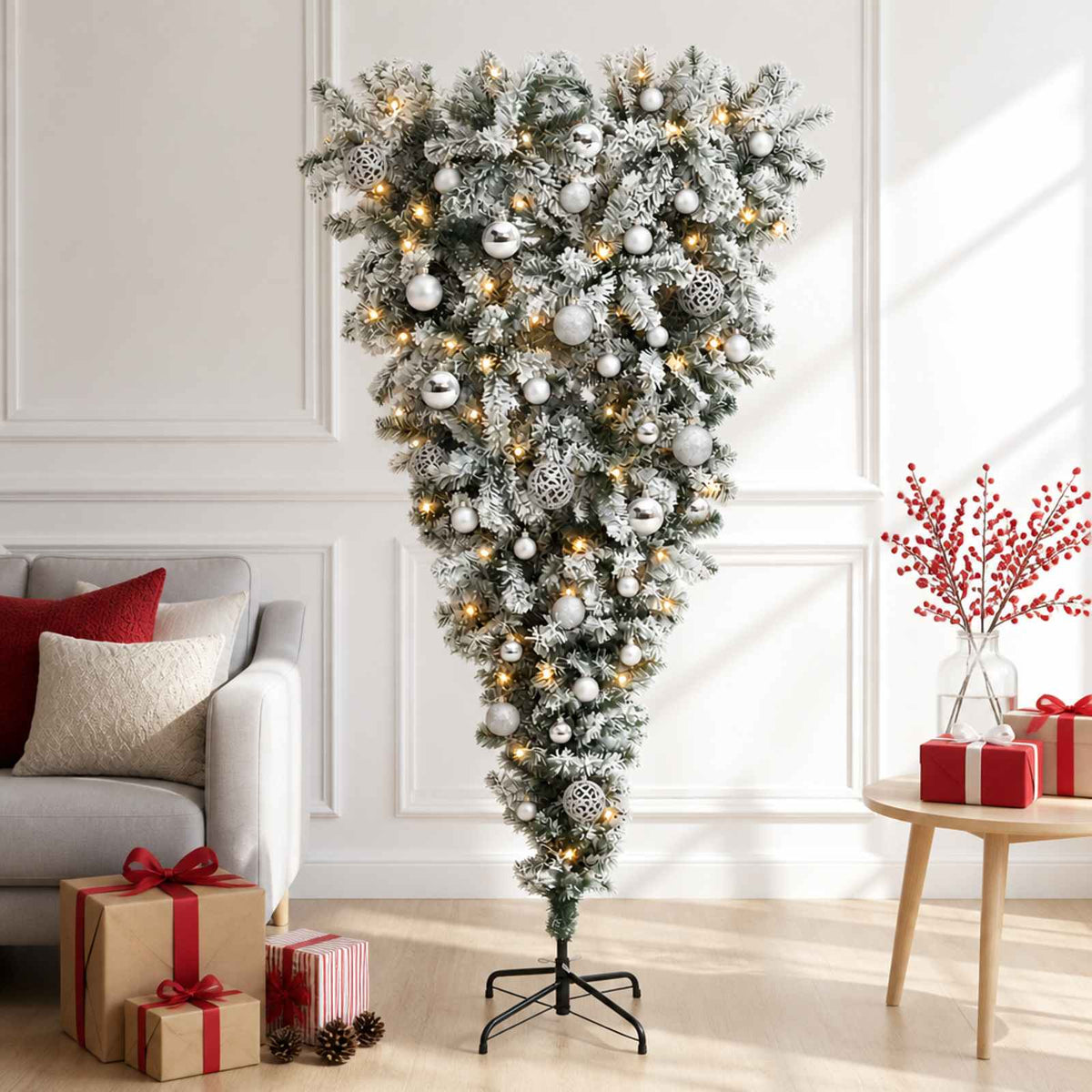 Obrnuto umjetno božićno drvce s granama 150 cm 150 LED lampica