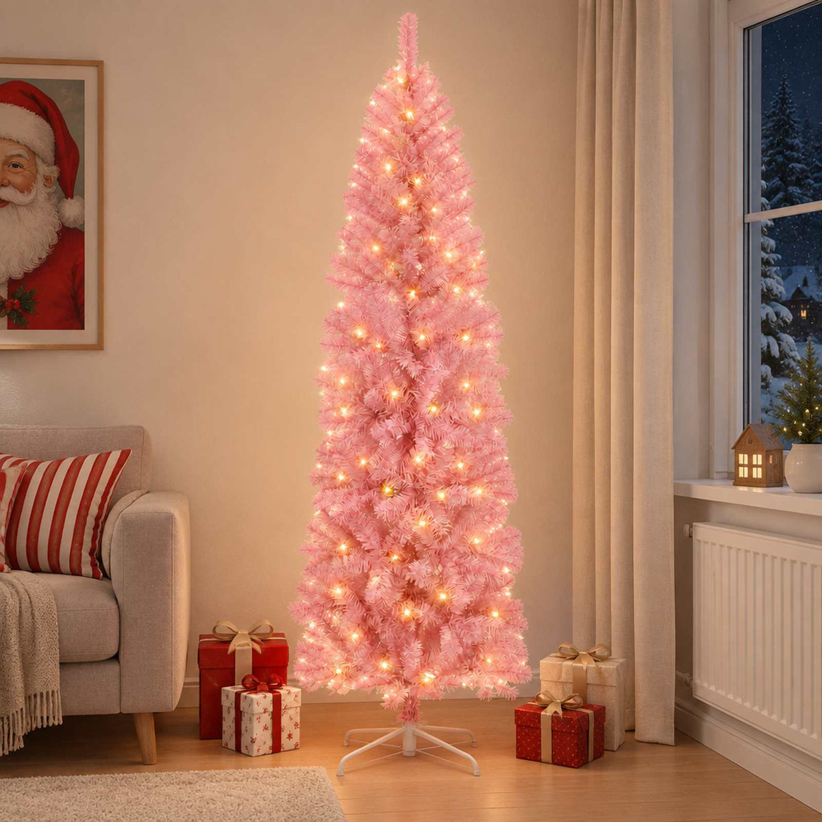 Umjetno vitko božićno drvce 180 cm 300 LED lampica Topla bijela