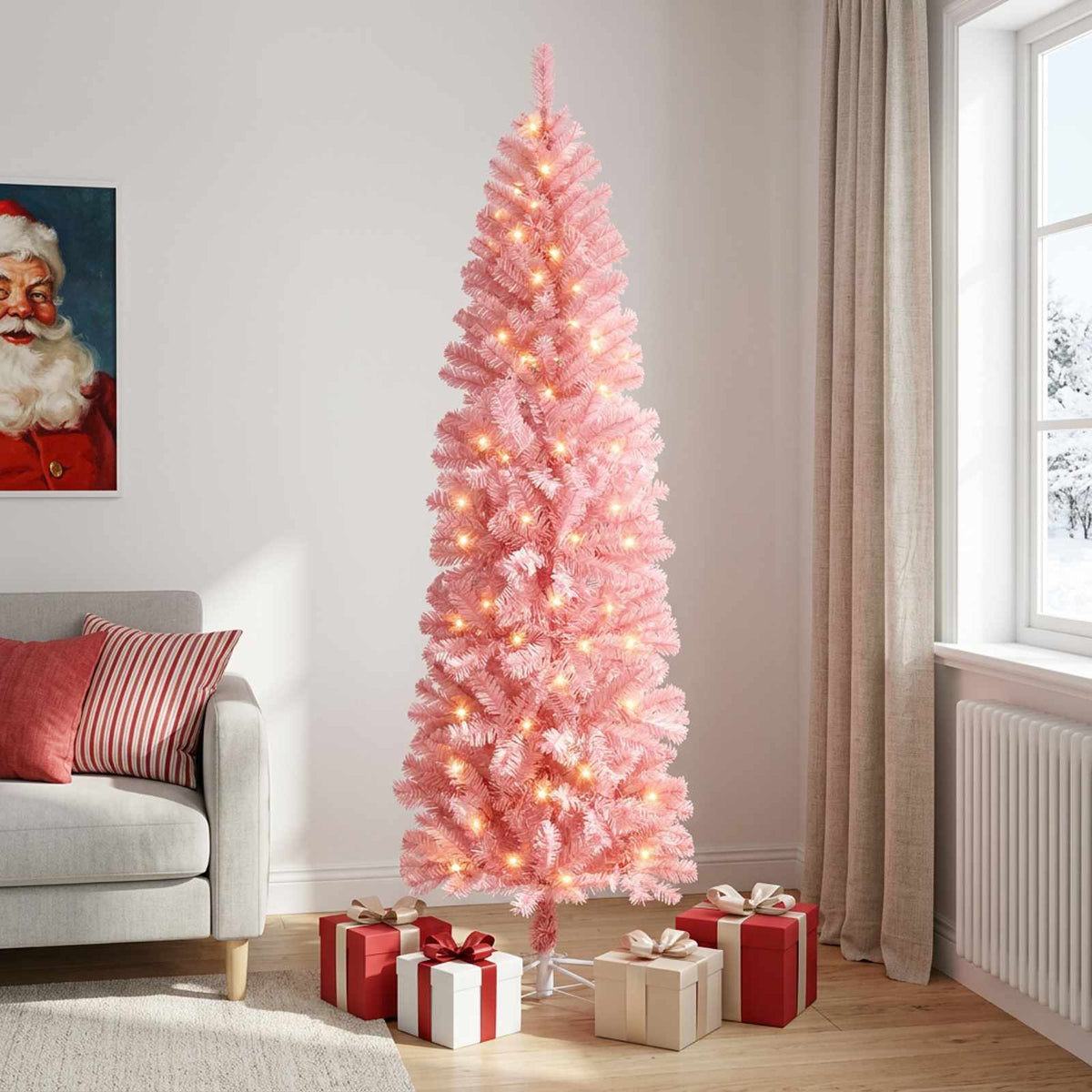 Umjetno vitko božićno drvce 180 cm 300 LED lampica Topla bijela