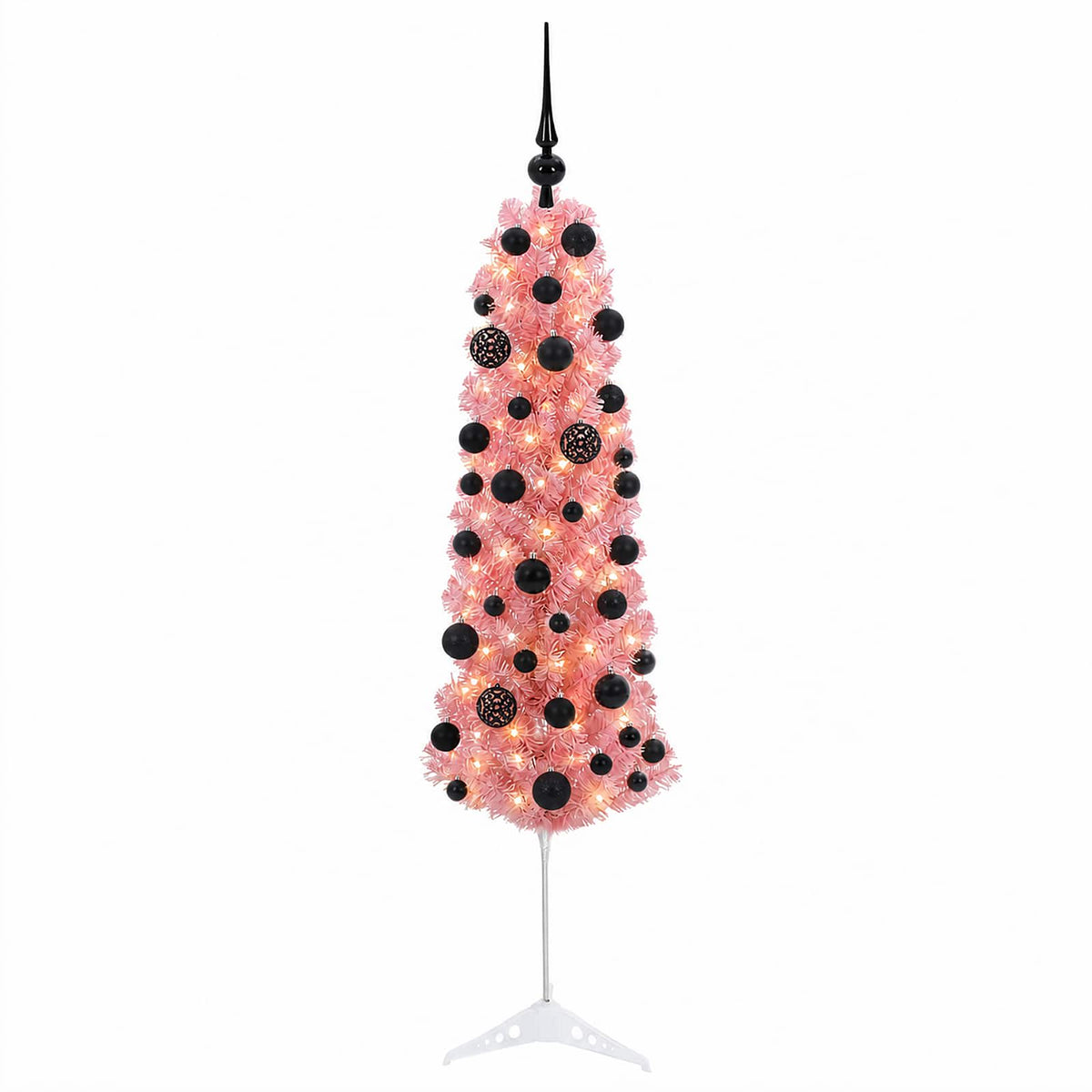 Umjetno usko božićno drvce s kuglicama 120 cm 150 LED lampica