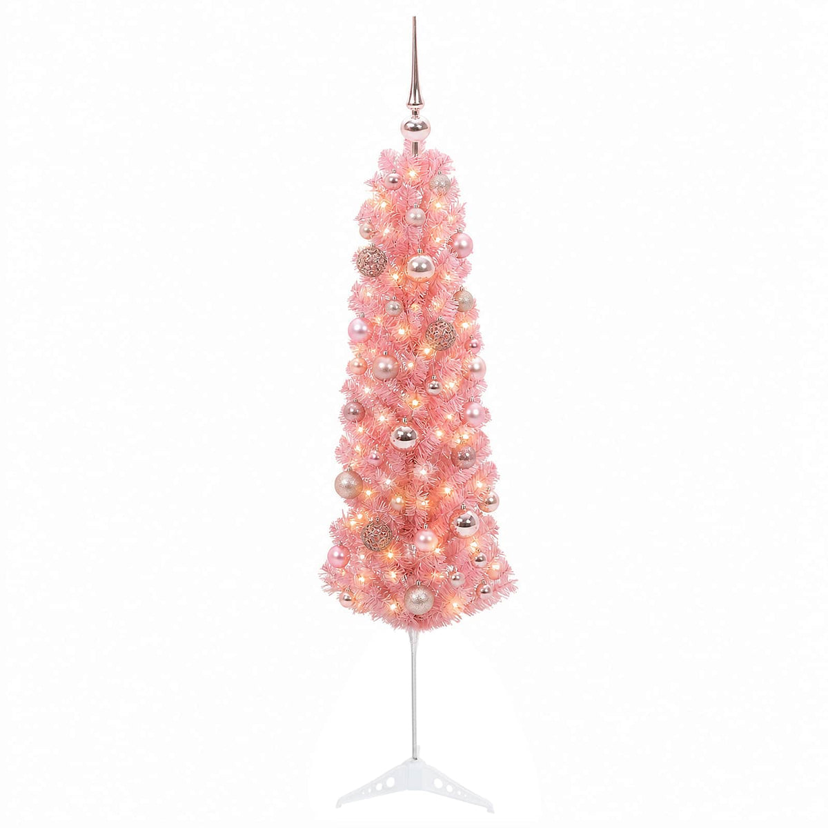 Umjetno usko božićno drvce s kuglicama 150 cm 150 LED lampica