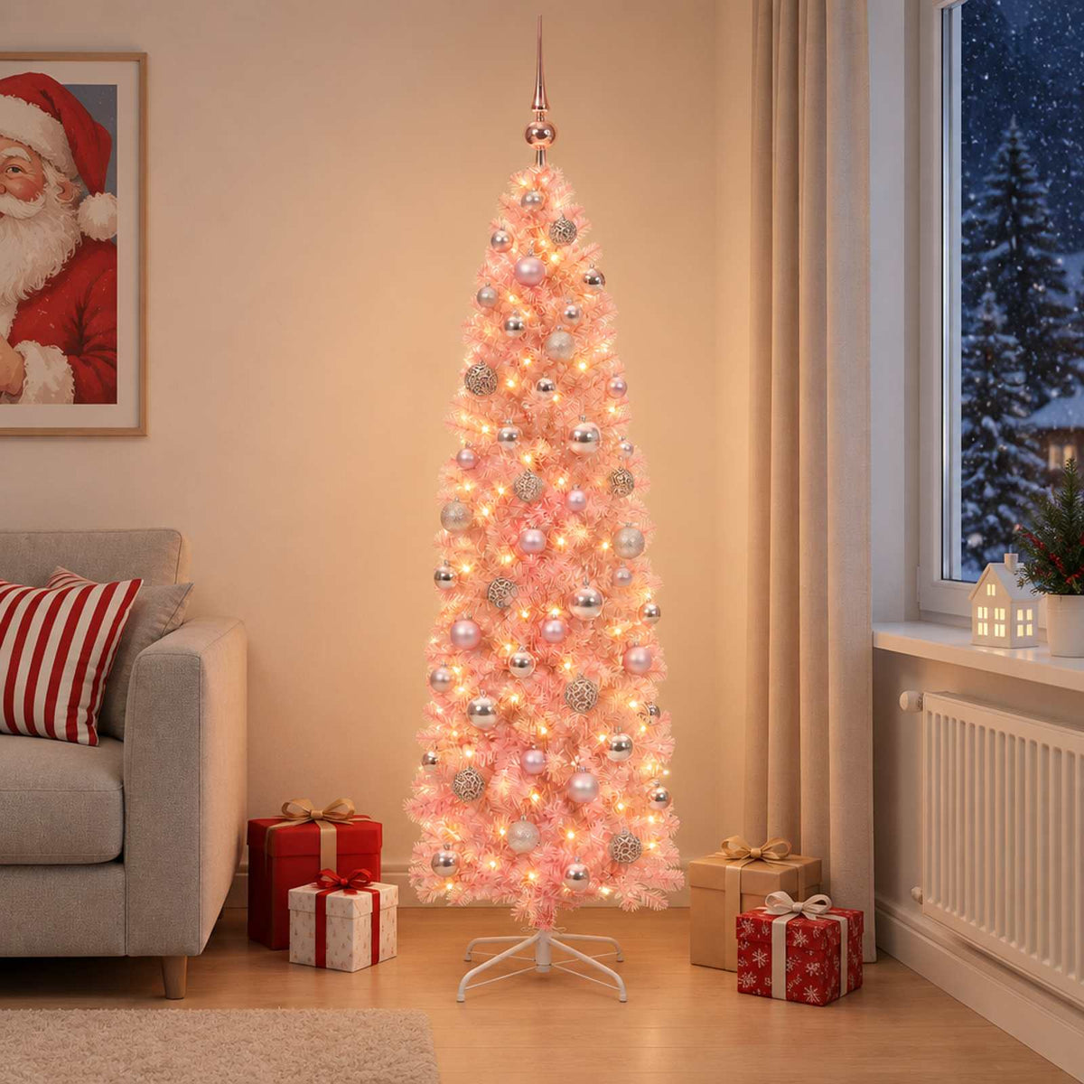 Umjetno vitko božićno drvce 150 LED lampica Topla bijela