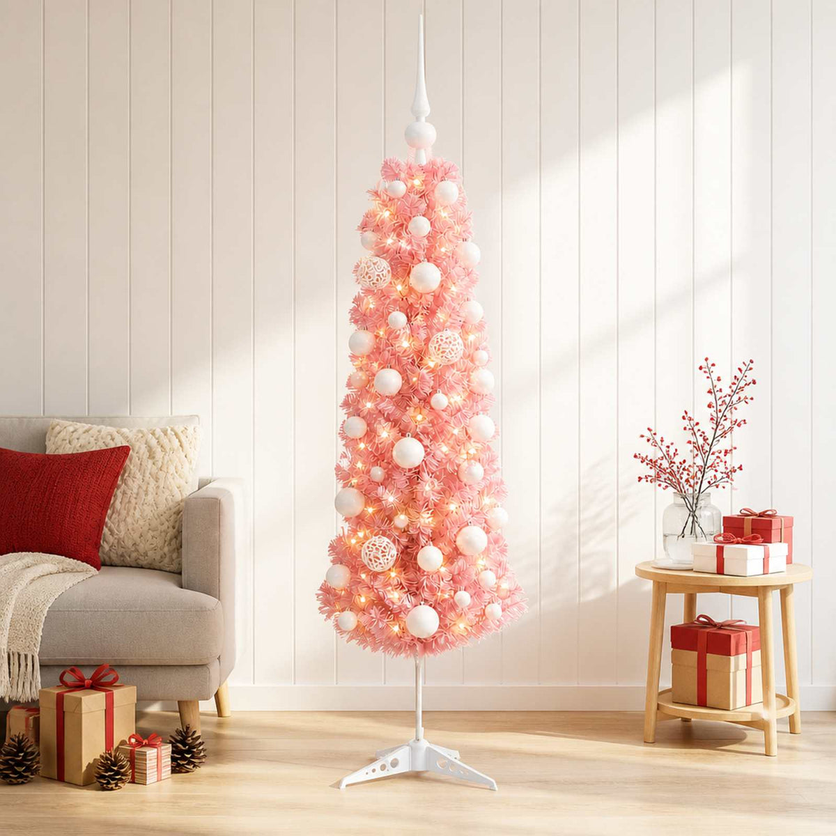 Umjetno usko božićno drvce s kuglicom 120 cm 150 LED lampica