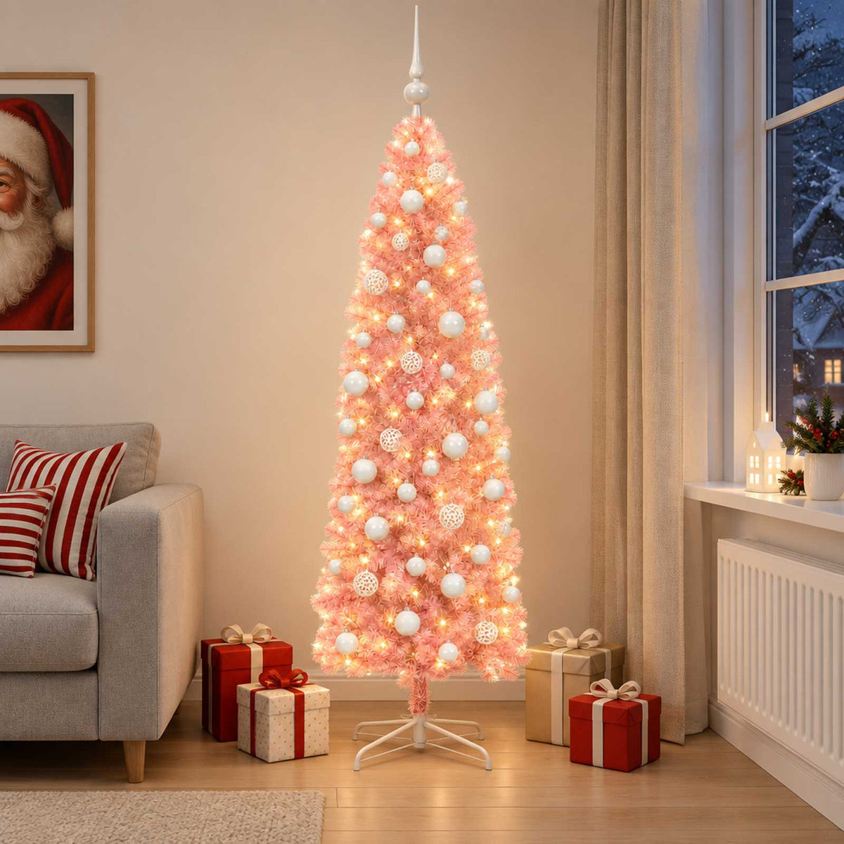 Umjetno usko božićno drvce s kuglicama 180 cm 300 LED lampica