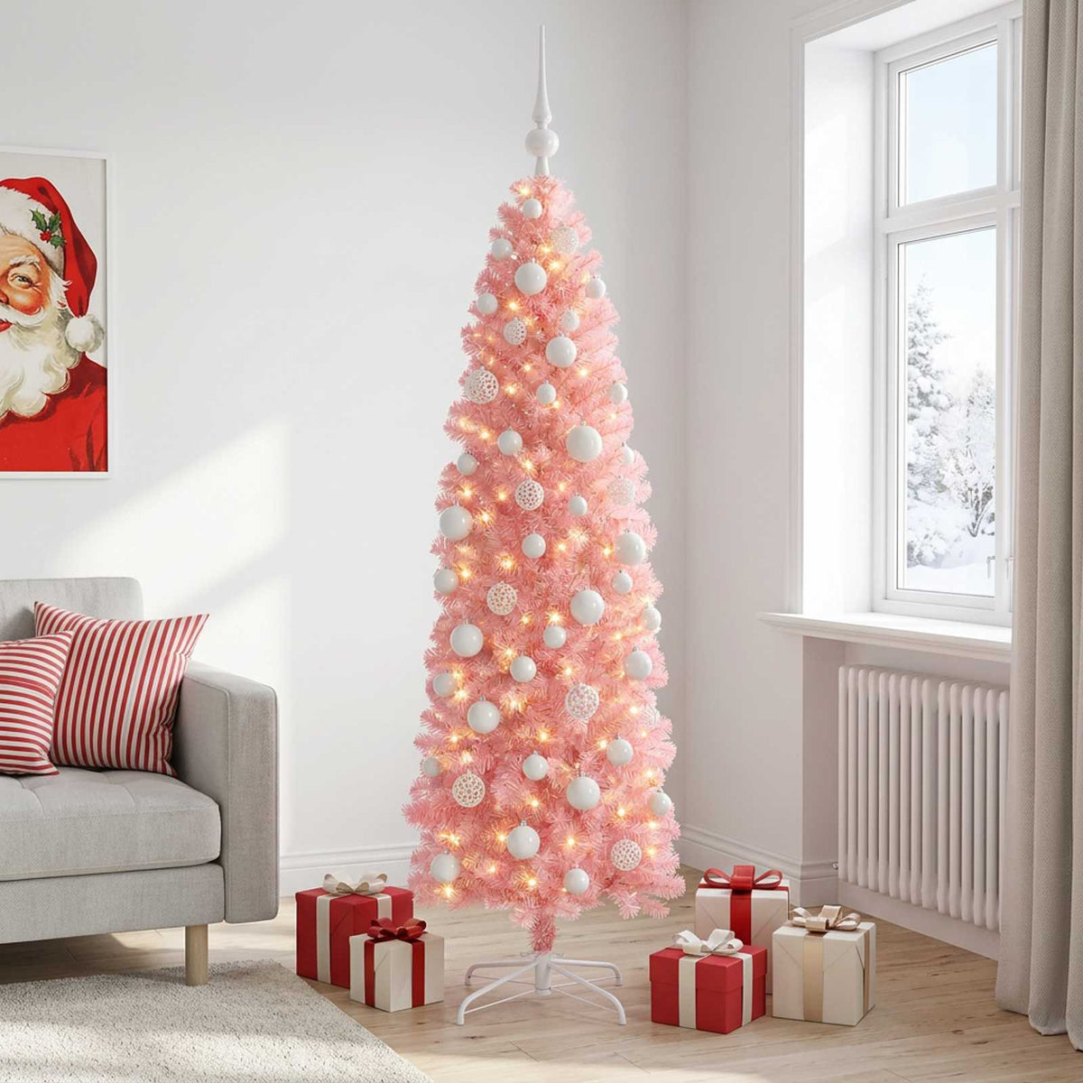 Umjetno usko božićno drvce s kuglicama 180 cm 300 LED lampica