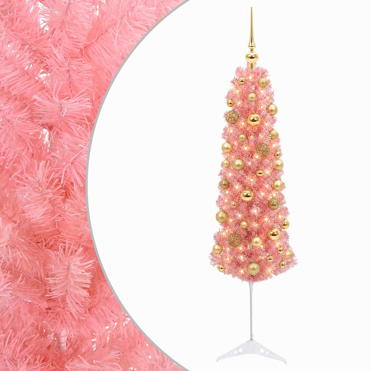Umjetno usko božićno drvce s kuglicama 120 cm 150 LED lampica