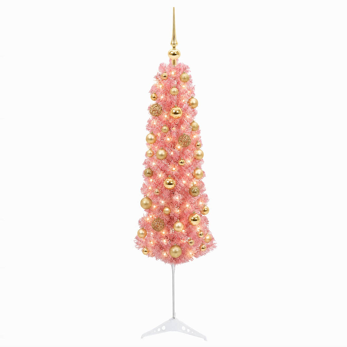 Umjetno usko božićno drvce s kuglicama 120 cm 150 LED lampica