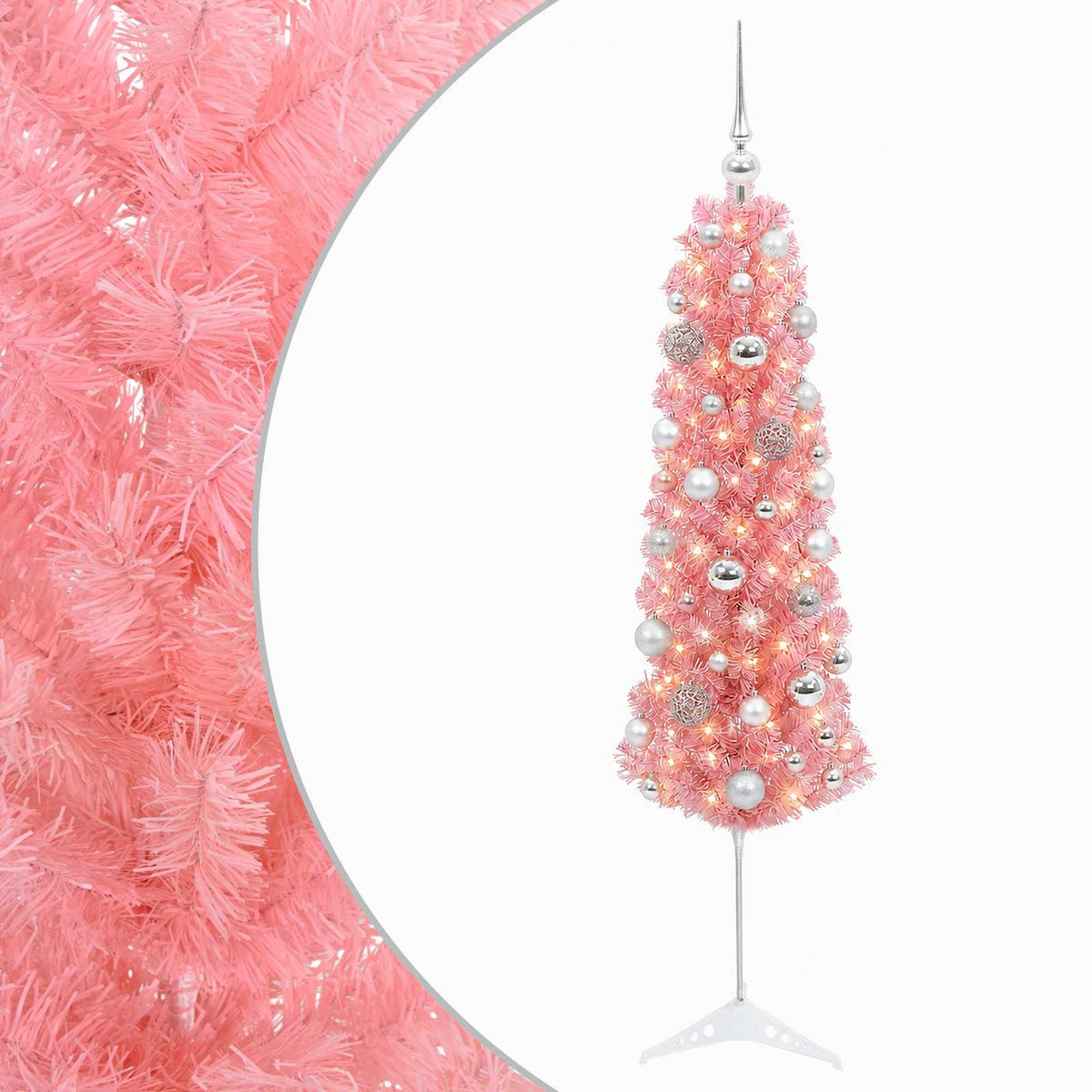 Umjetno vitko božićno drvce s kuglicama 150 cm 150 LED lampica