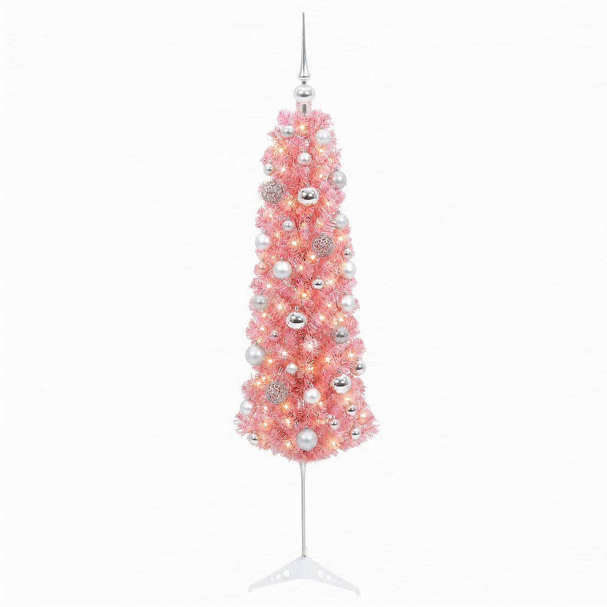 Umjetno vitko božićno drvce s kuglicama 150 cm 150 LED lampica