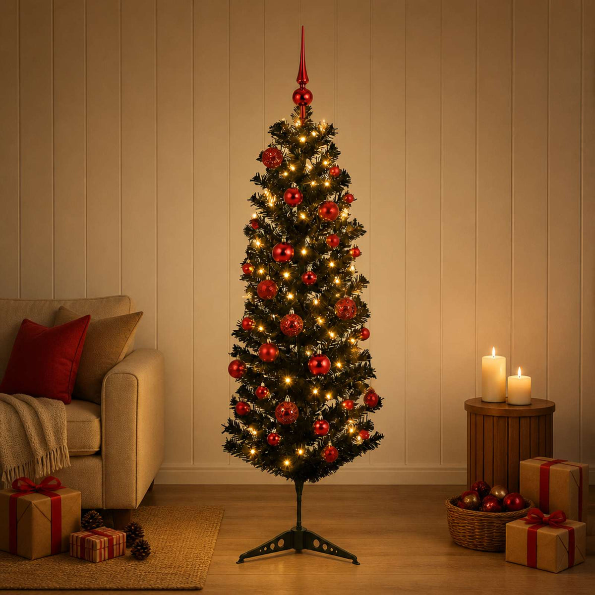 Umjetno usko božićno drvce s kuglicom 150 cm 150 LED lampica