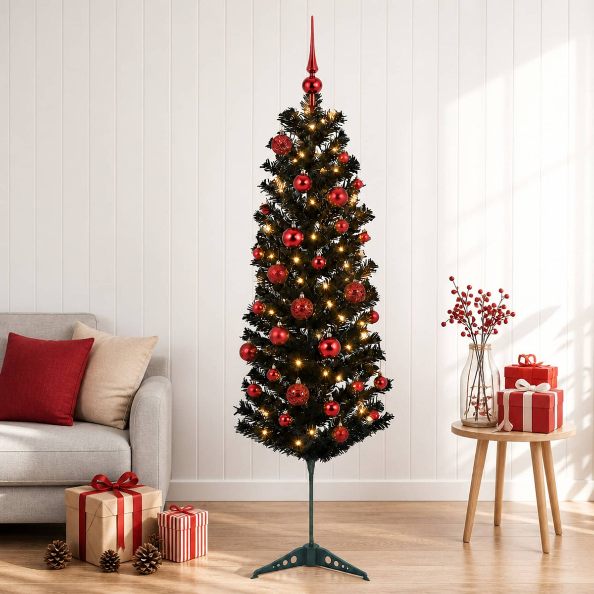 Umjetno usko božićno drvce s kuglicom 150 cm 150 LED lampica