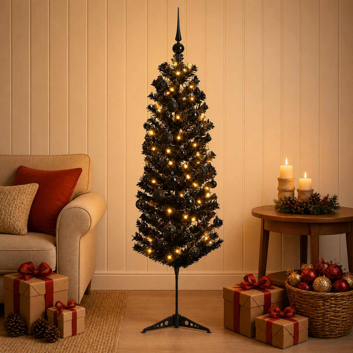Umjetno usko božićno drvce s kuglicom 150 cm 150 LED lampica