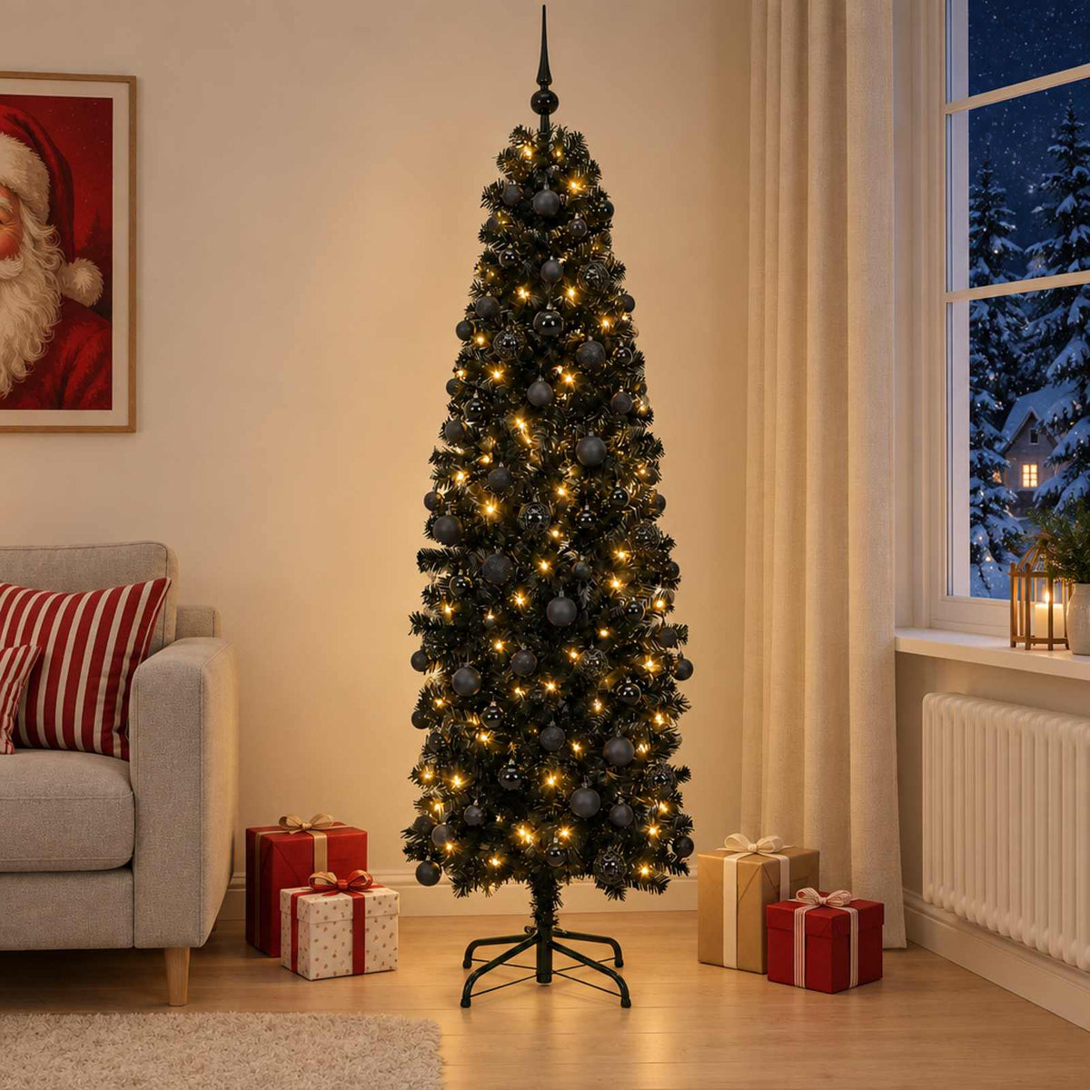 Umjetno usko božićno drvce s kuglicom 180 cm 300 LED lampica