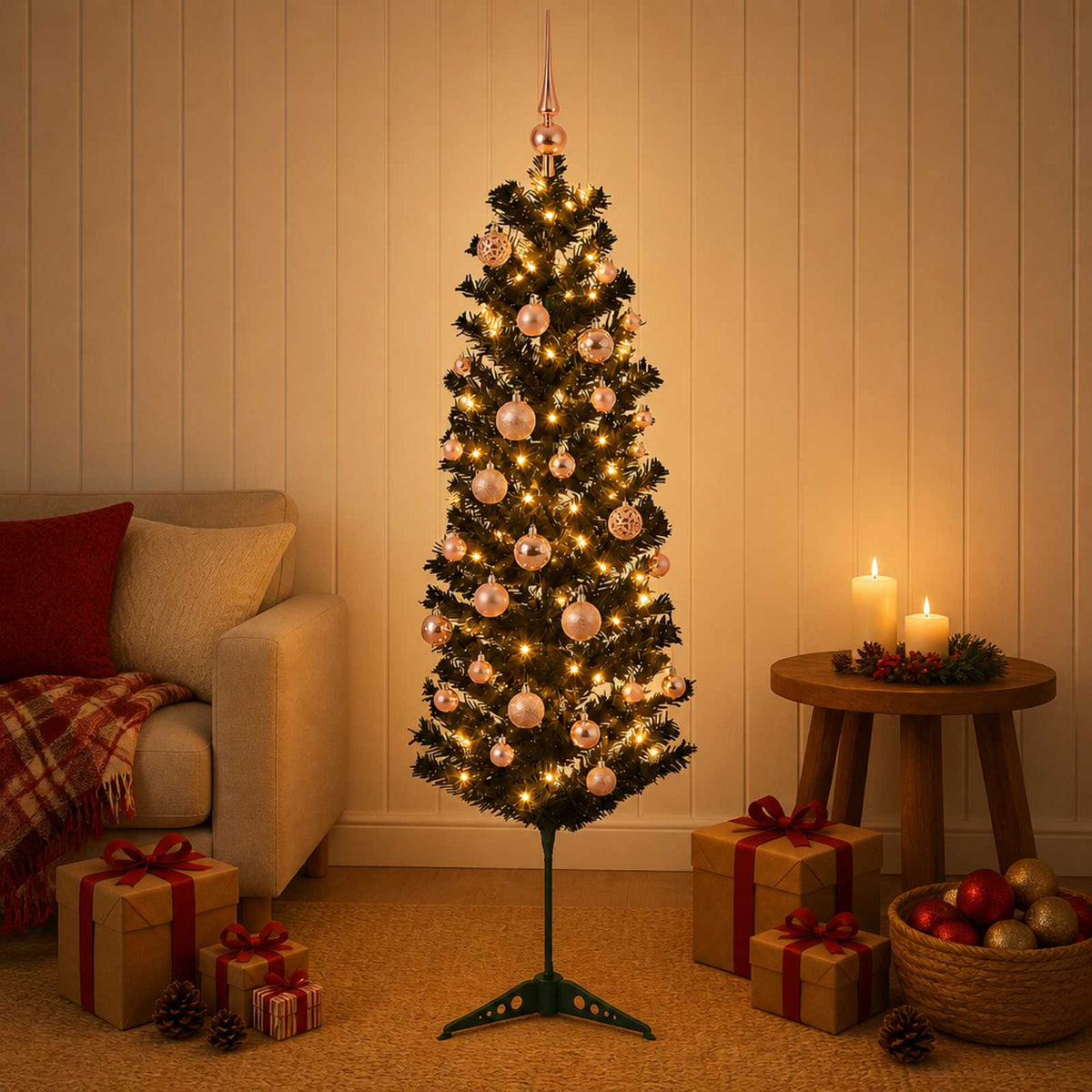 Umjetno usko božićno drvce s kuglicom 150 cm 150 LED lampica