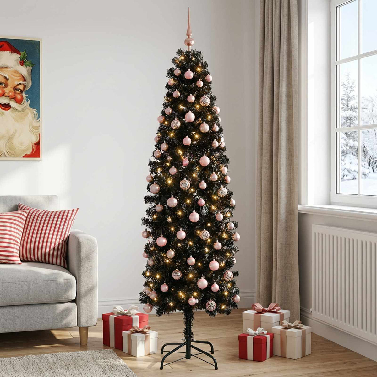 Umjetno usko božićno drvce s kuglicom 210 cm 300 LED lampica