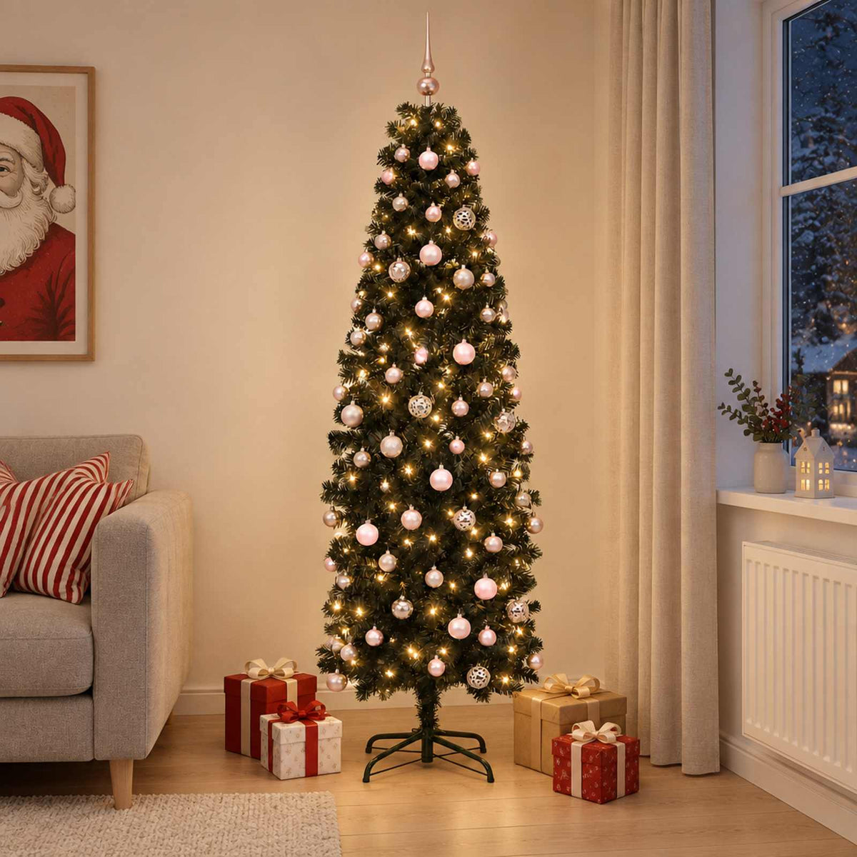 Umjetno usko božićno drvce s kuglicom 180 cm 300 LED lampica