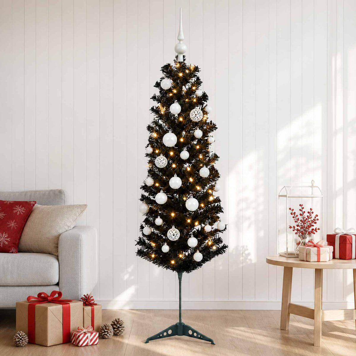 Umjetno usko božićno drvce s kuglicom 150 cm 150 LED lampica