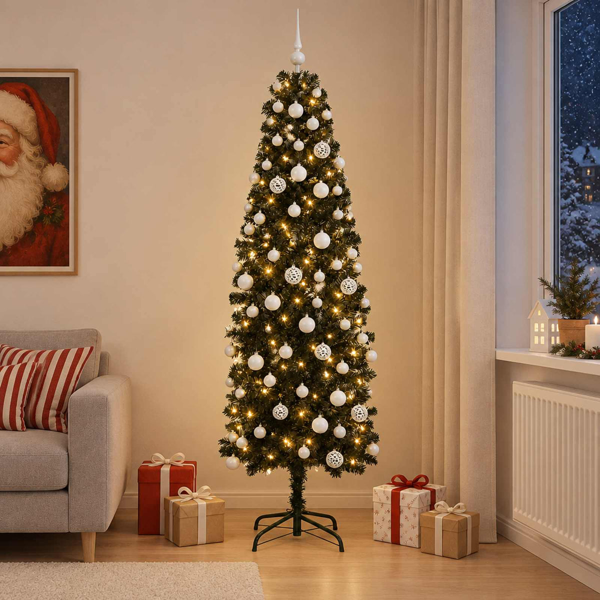Umjetno usko božićno drvce s kuglicom 180 cm 300 LED lampica