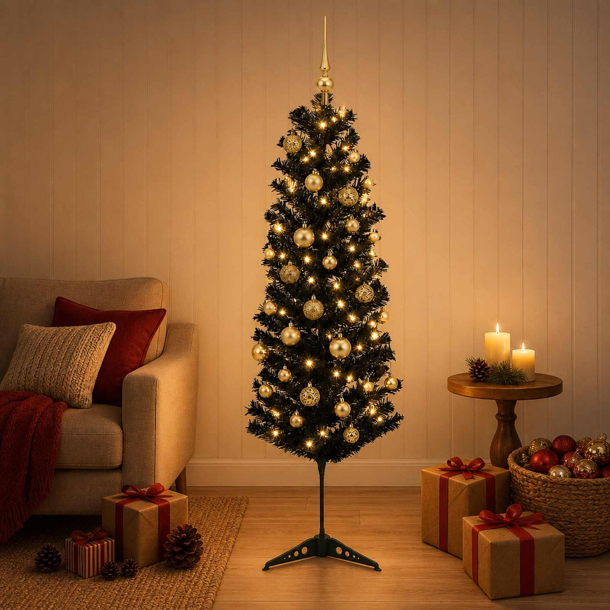Umjetno usko božićno drvce s kuglicom 150 cm 150 LED lampica