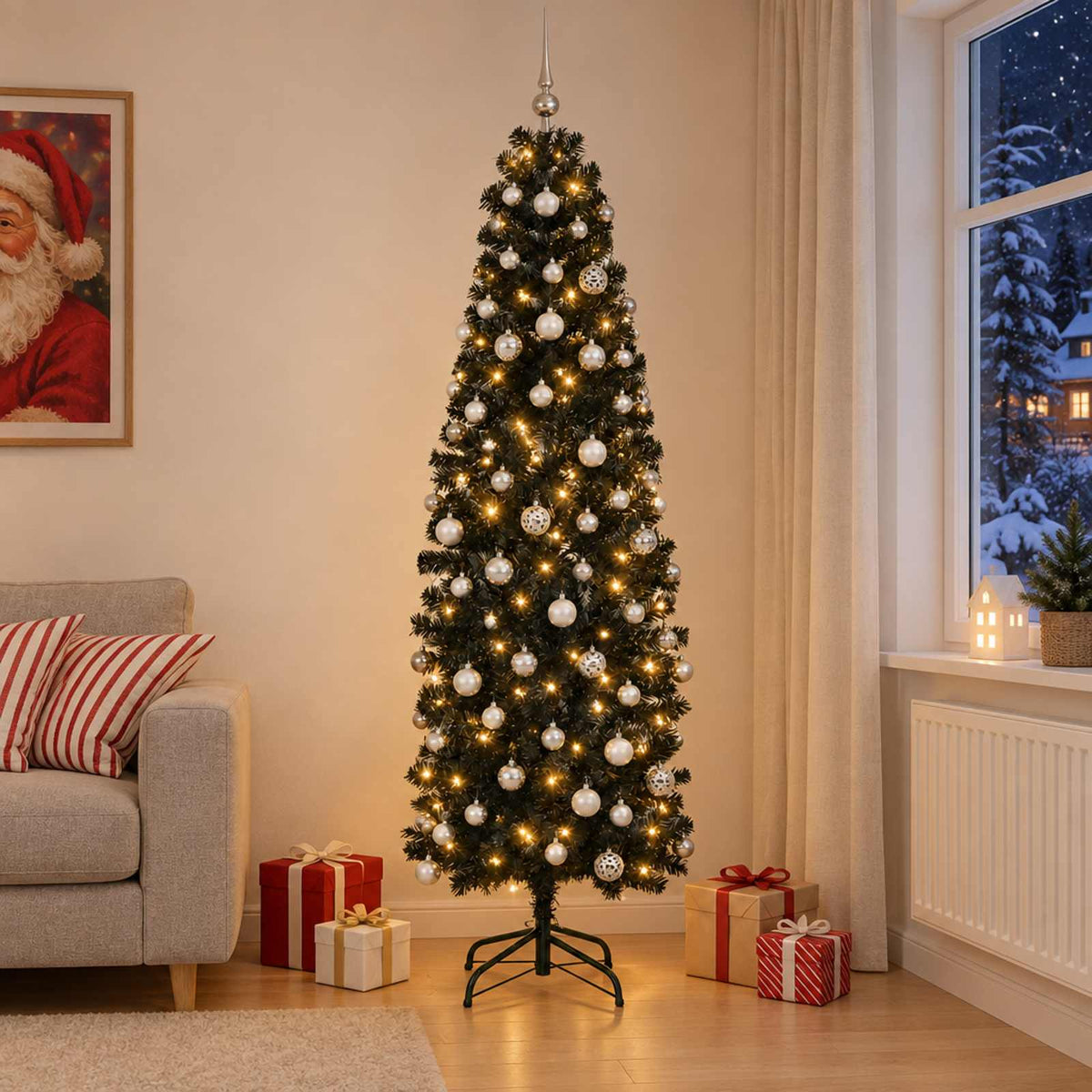 Umjetno vitko božićno drvce 150 LED lampica Topla bijela