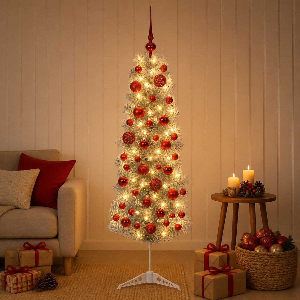 Umjetno usko božićno drvce s kuglicom 150 cm 150 LED lampica