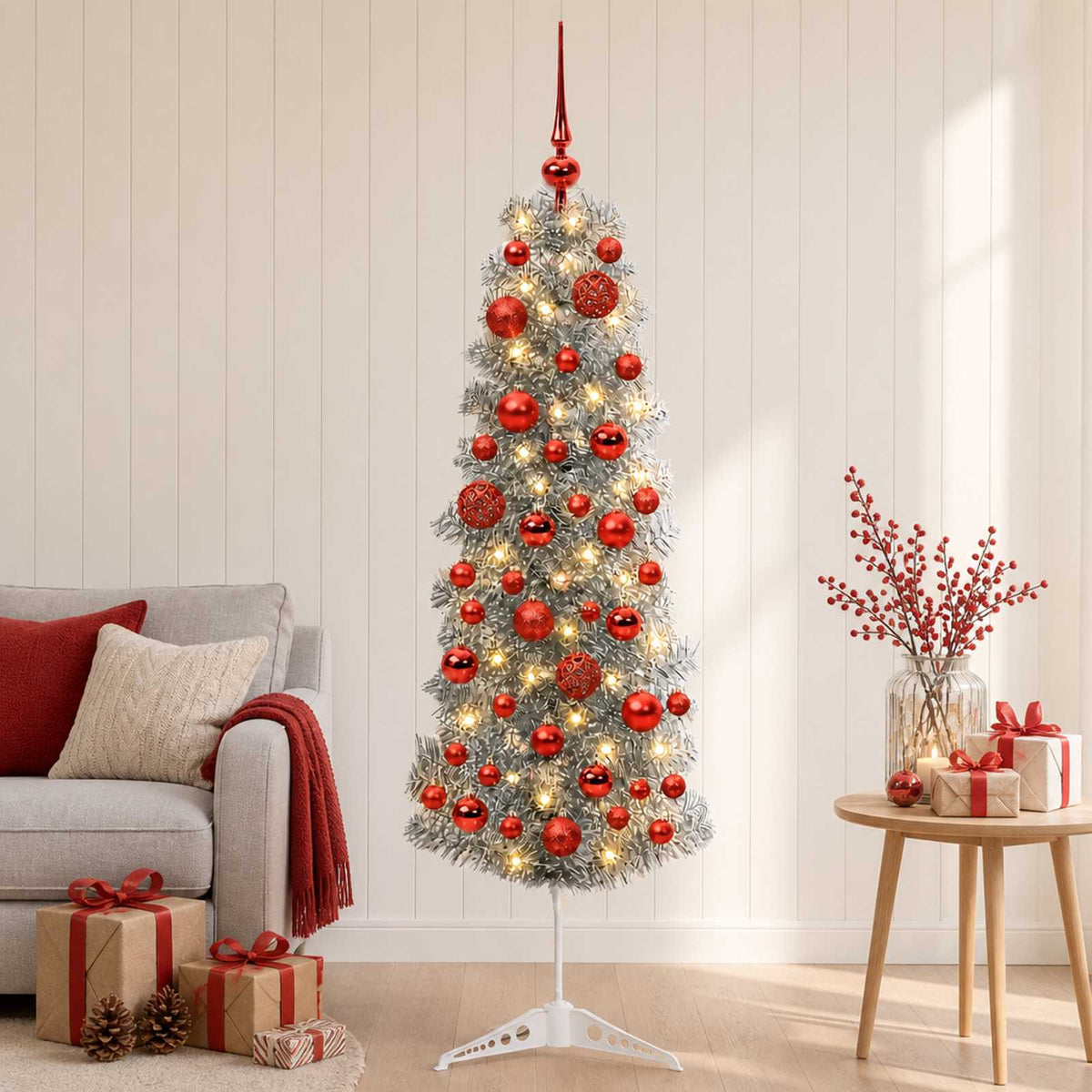 Umjetno usko božićno drvce s kuglicom 150 cm 150 LED lampica
