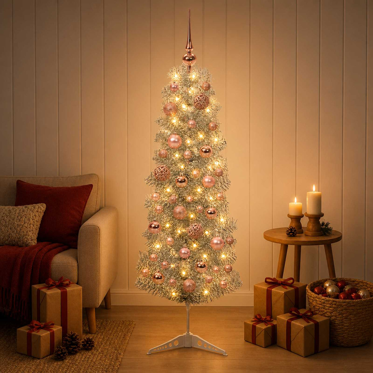 Umjetno usko božićno drvce s kuglicom 150 cm 150 LED lampica