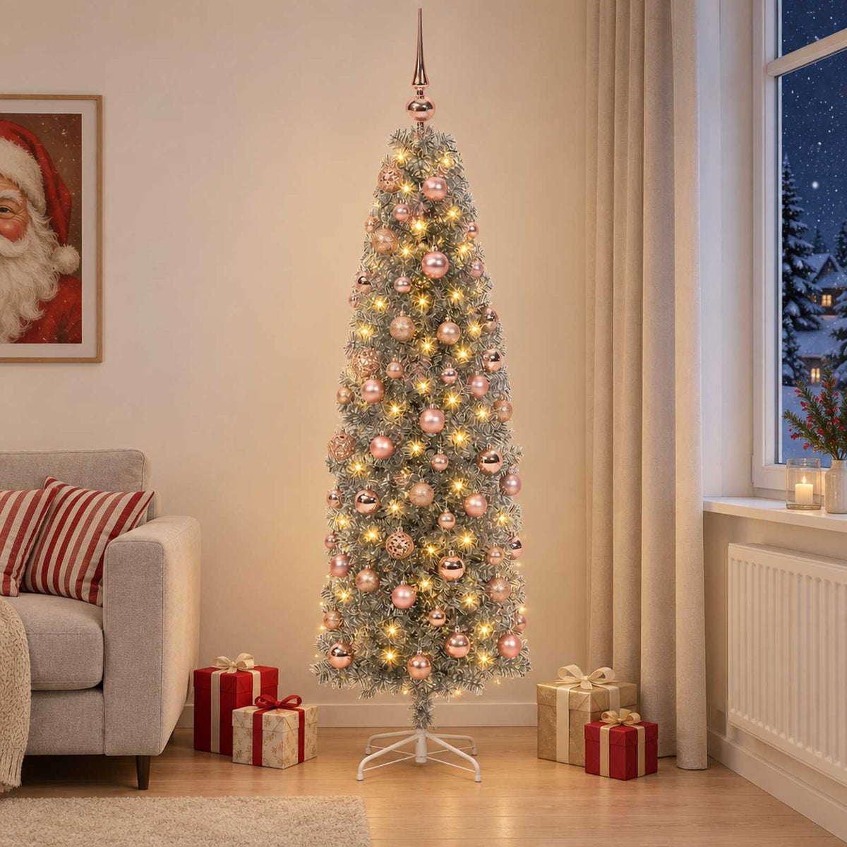 Umjetno usko božićno drvce s kuglicom 180 cm 300 LED lampica