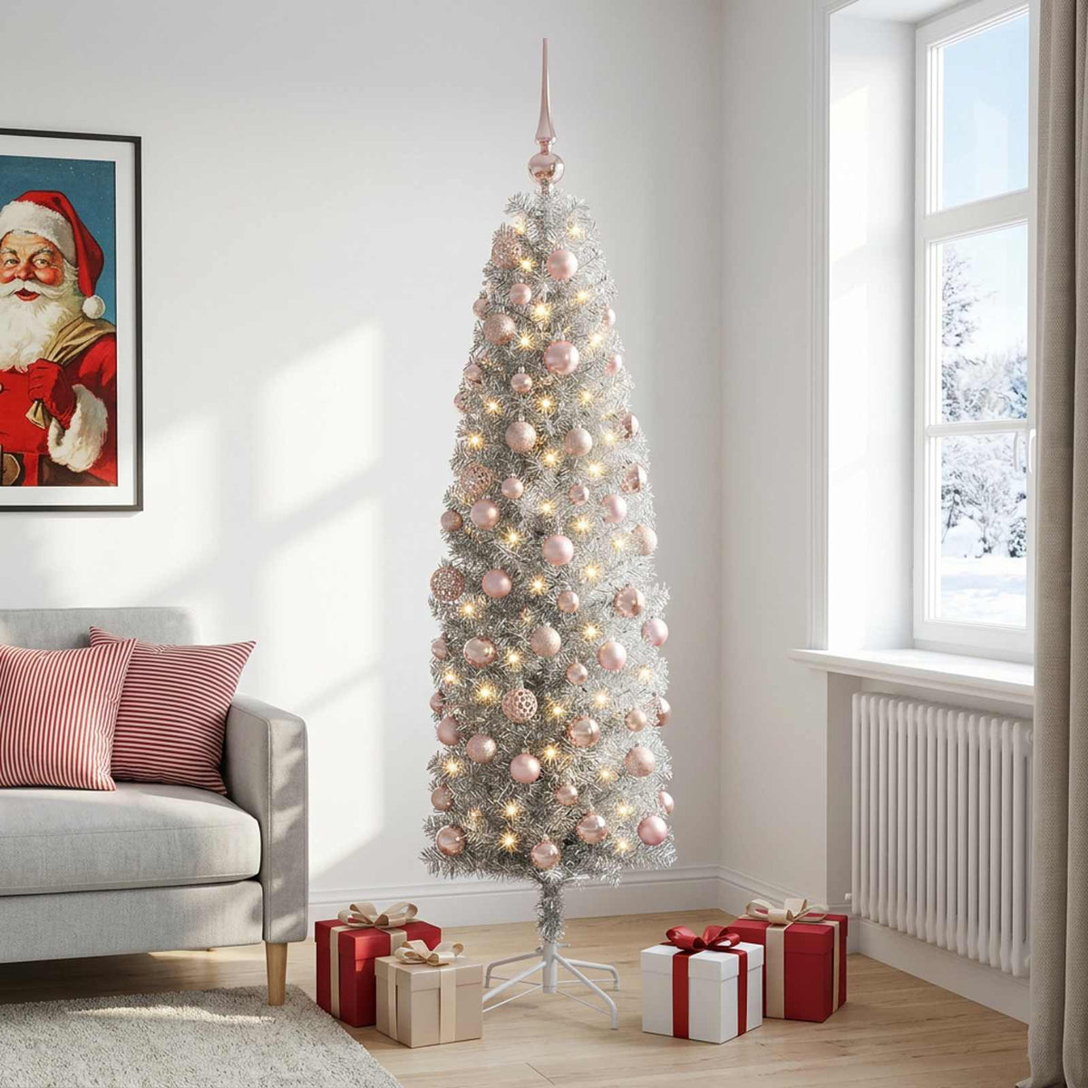 Umjetno usko božićno drvce s kuglicom 180 cm 300 LED lampica